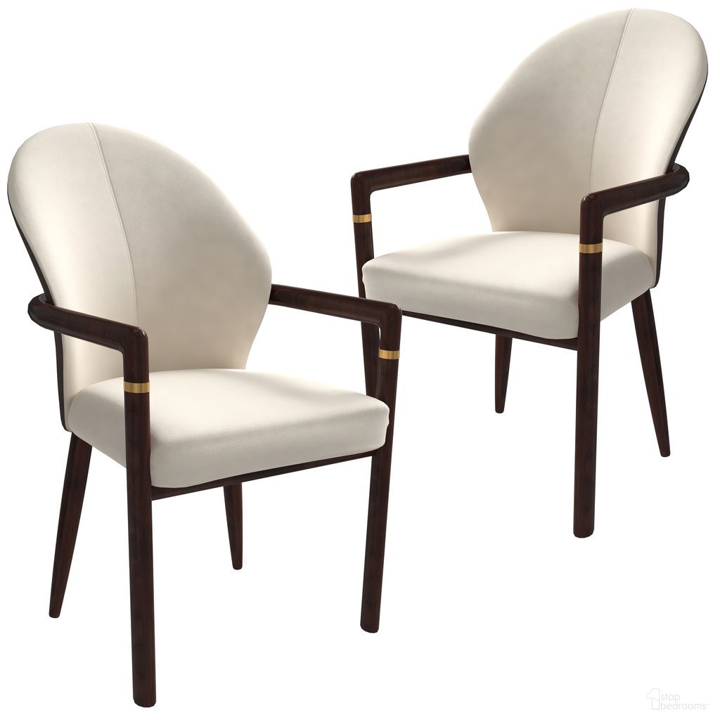 Opaline Series Elegant Wooden Dining Chair Set of 2 In Brown and Cream