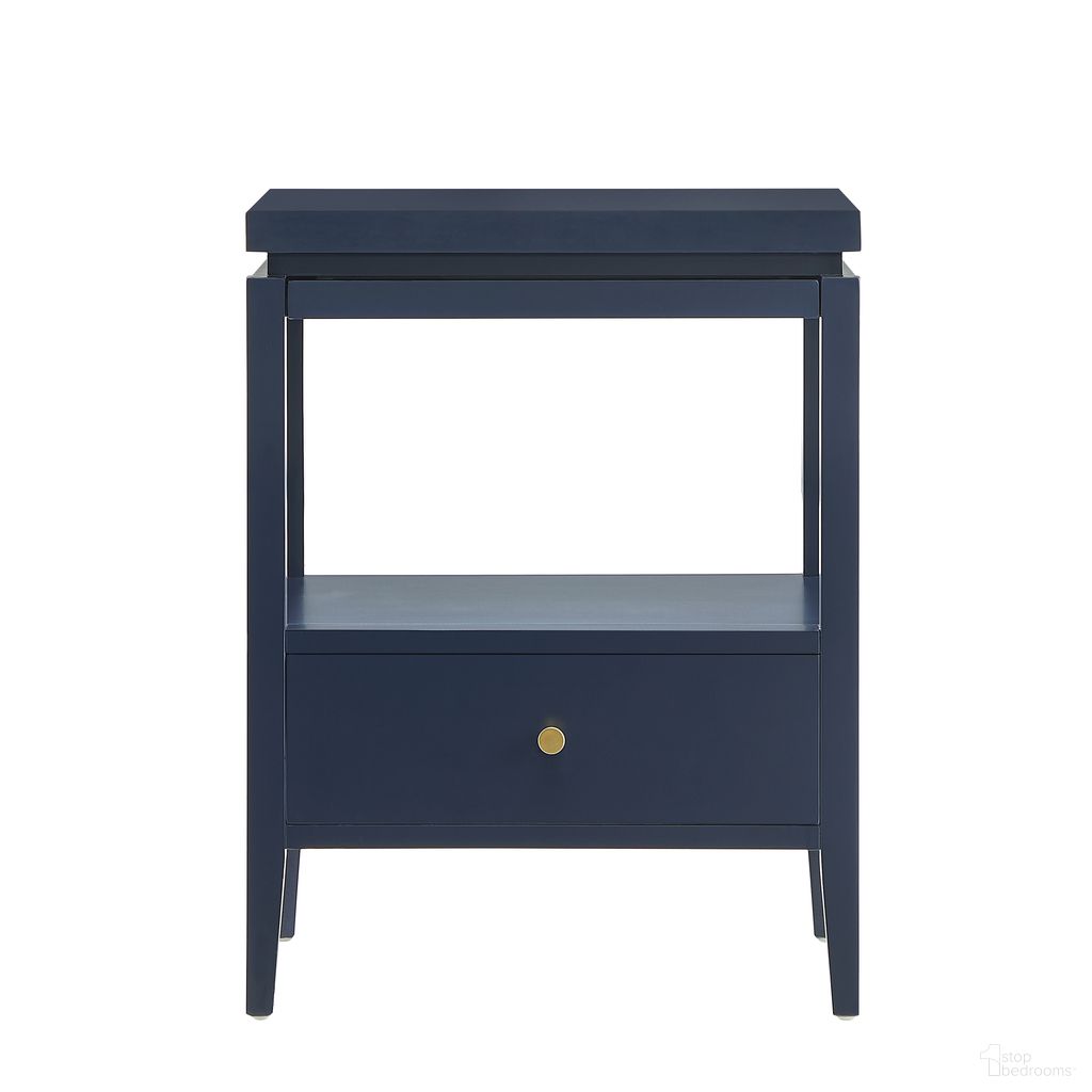 The appearance of Opava 1-Drawer Nightstand In Midnight Blue designed by Comfort Pointe in the transitional interior design. This midnight blue piece of furniture was selected by 1StopBedrooms from Opava Collection to add a touch of cosiness and style into your home. Sku: 841-10-14. Material: Poplar.