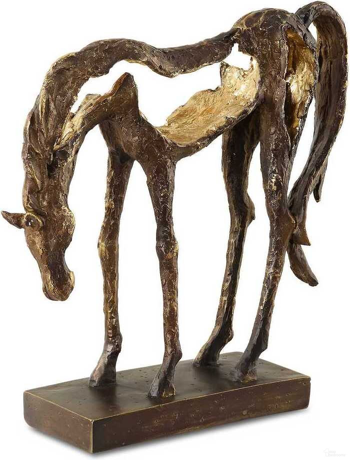 Openly Grazing Horse Sculpture In Bronze and Gold