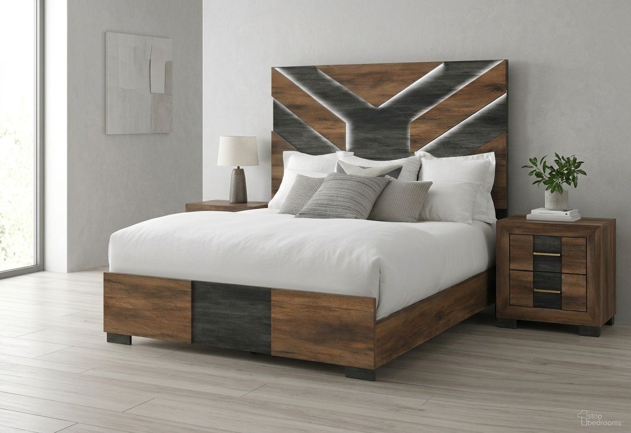 The appearance of Optimus Bedroom Set In Black and Brown designed by Global Furniture USA in the modern / contemporary interior design. This black/brown piece of furniture was selected by 1StopBedrooms from Optimus Collection to add a touch of cosiness and style into your home. Sku: OPTIMUS-BRWN/BLK-QB-HB/FB W/LED;OPTIMUS-BRWN/BLK-QB/KB-SR;OPTIMUS-BRWN/BLK-NS. Bed Size: King. Material: Leather Like Vinyl.