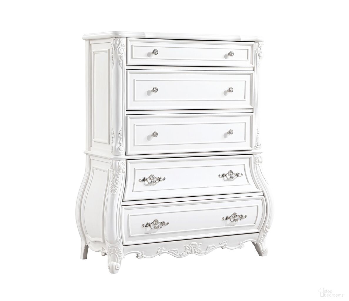 The appearance of Opulence Chest In White designed by Galaxy Home Furnishings in the modern / contemporary interior design. This white piece of furniture was selected by 1StopBedrooms from Opulence Collection to add a touch of cosiness and style into your home. Sku: 601955554671. Material: Solid Wood.