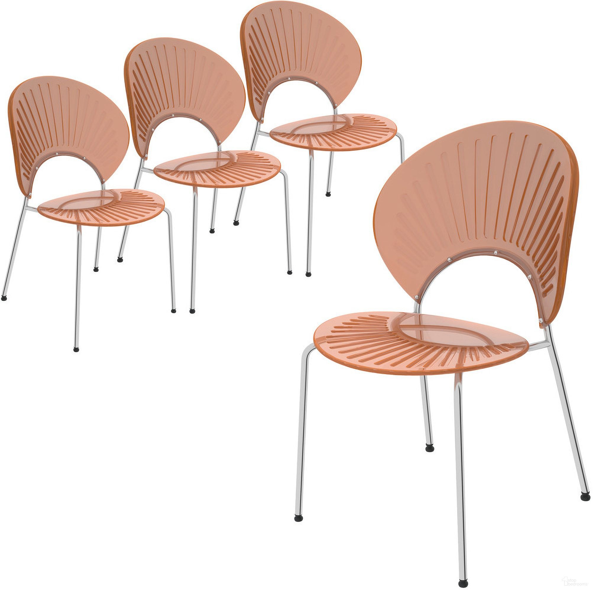 The appearance of Opulent Dining Chair Set of 4 In Amber designed by LeisureMod in the modern / contemporary interior design. This amber piece of furniture  was selected by 1StopBedrooms from Opulent Collection to add a touch of cosiness and style into your home. Sku: OC20A4. Material: Plastic. Chair Type: Side Chair.