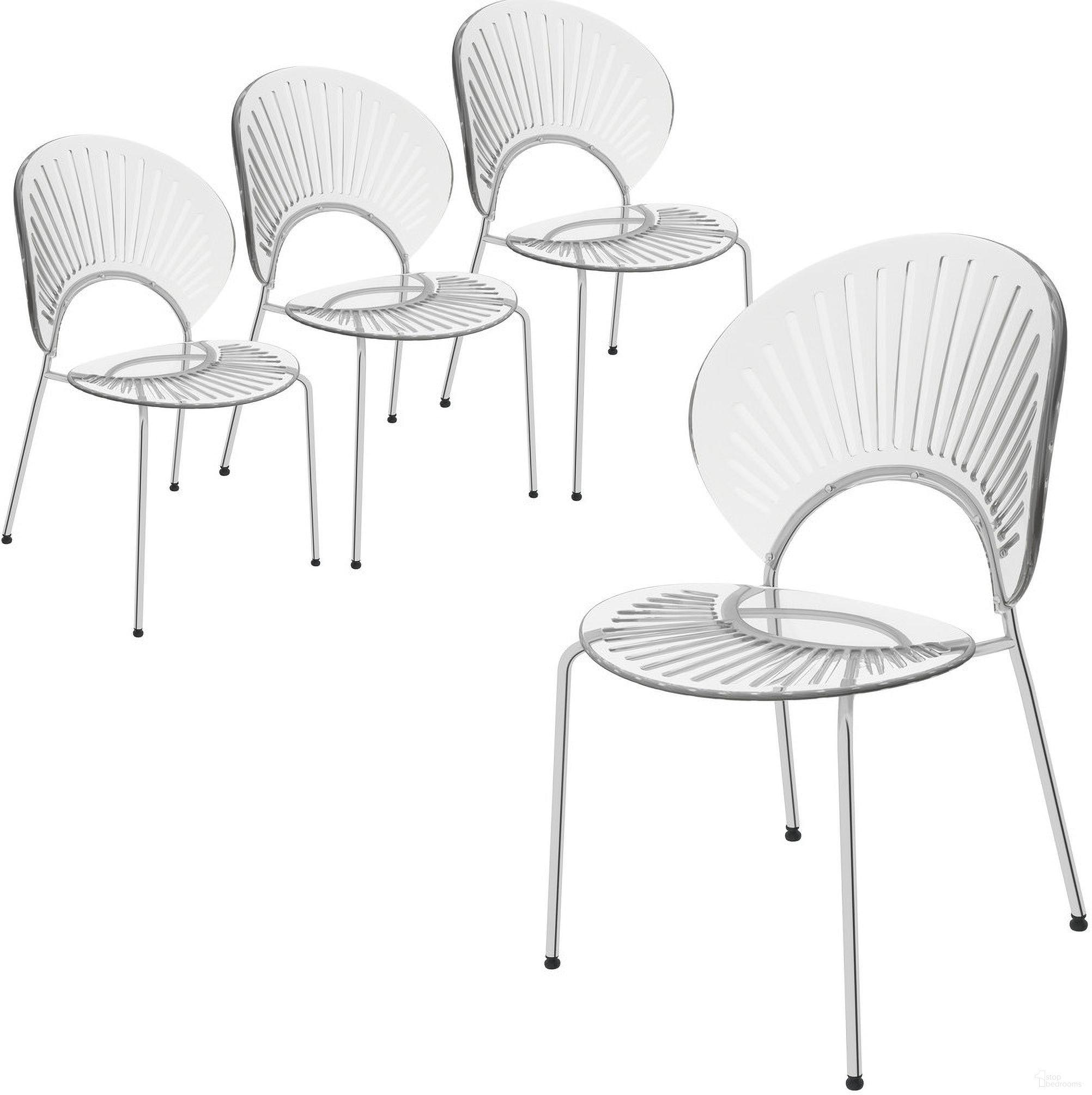 The appearance of Opulent Dining Chair Set of 4 In Clear designed by LeisureMod in the modern / contemporary interior design. This clear piece of furniture was selected by 1StopBedrooms from Opulent Collection to add a touch of cosiness and style into your home. Sku: OC20CL4. Material: Plastic. Chair Type: Side Chair.