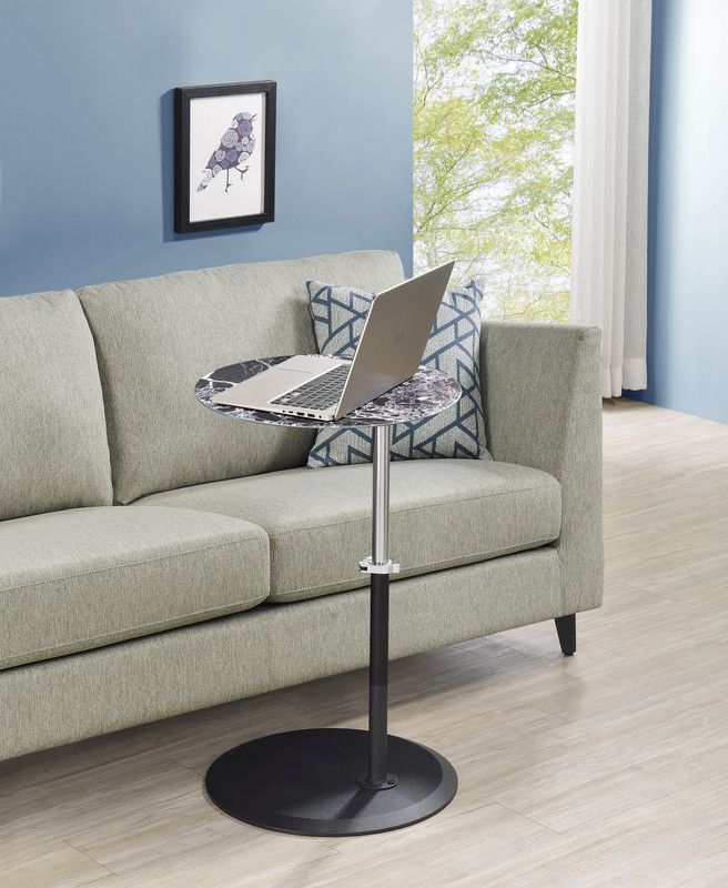 Orbit 15.5 Inch End Table with Height Adjustable Marble Textured Top In Black