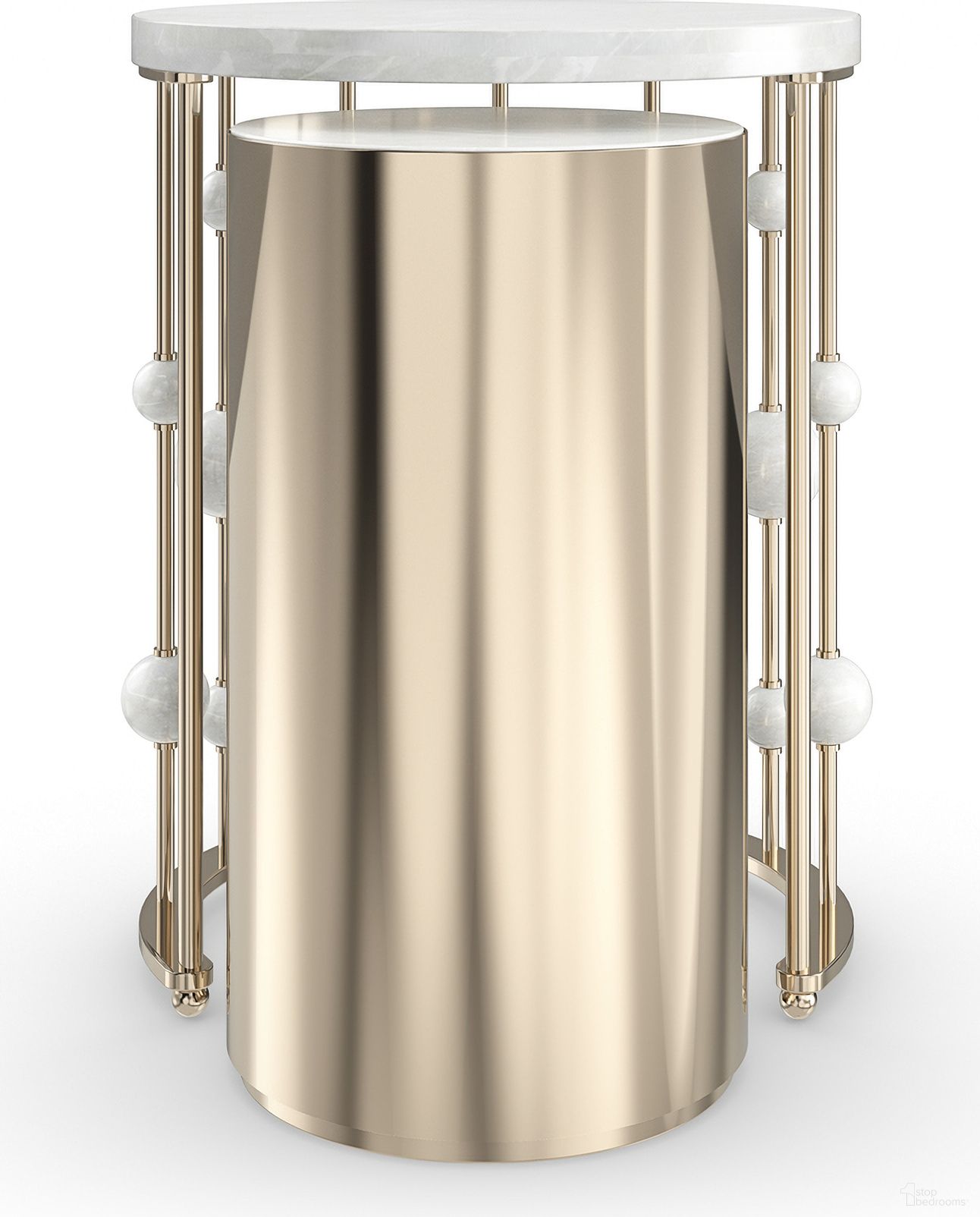The appearance of Orbit Nesting Accent Table In Gold designed by Caracole in the modern / contemporary interior design. This gold piece of furniture  was selected by 1StopBedrooms from Orbit Collection to add a touch of cosiness and style into your home. Sku: SIG-023-421. Material: Marble.