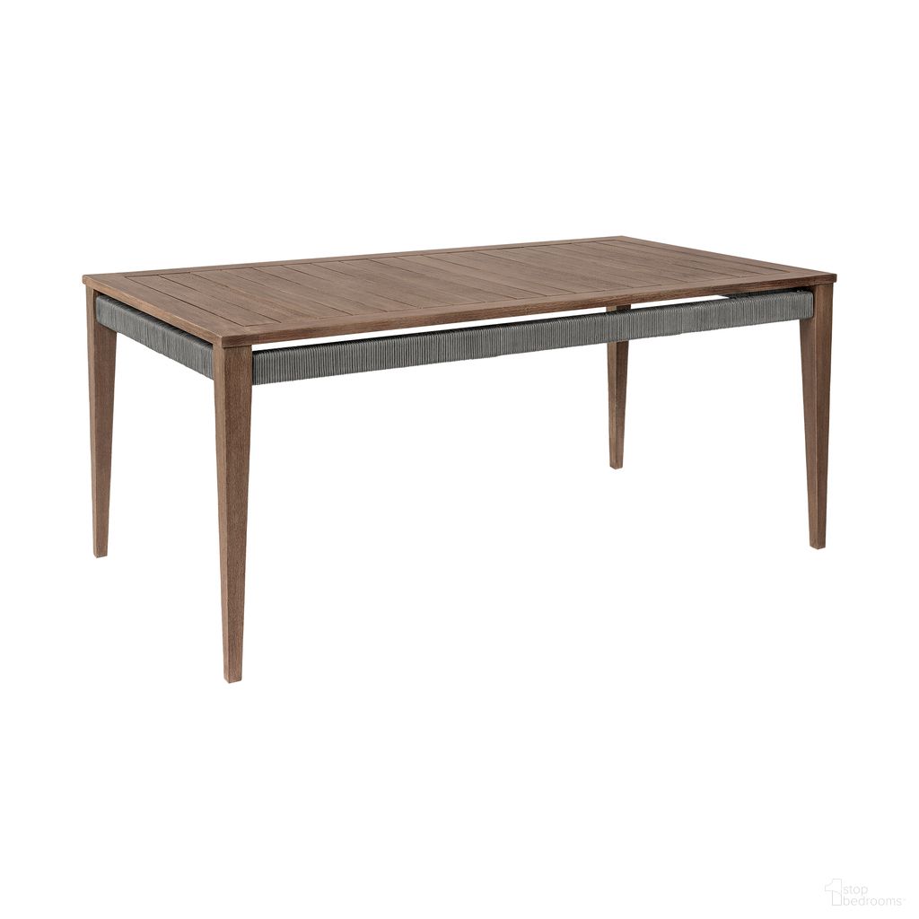 The appearance of Orbit Outdoor Patio Dining Table In Weathered Eucalyptus designed by Armen Living in the modern / contemporary interior design. This weathered eucalyptus piece of furniture was selected by 1StopBedrooms from Orbit Collection to add a touch of cosiness and style into your home. Sku: LCORDIEUC. Table Base Style: Legs. Table Top Shape: Rectangular. Material: Eucalyptus.