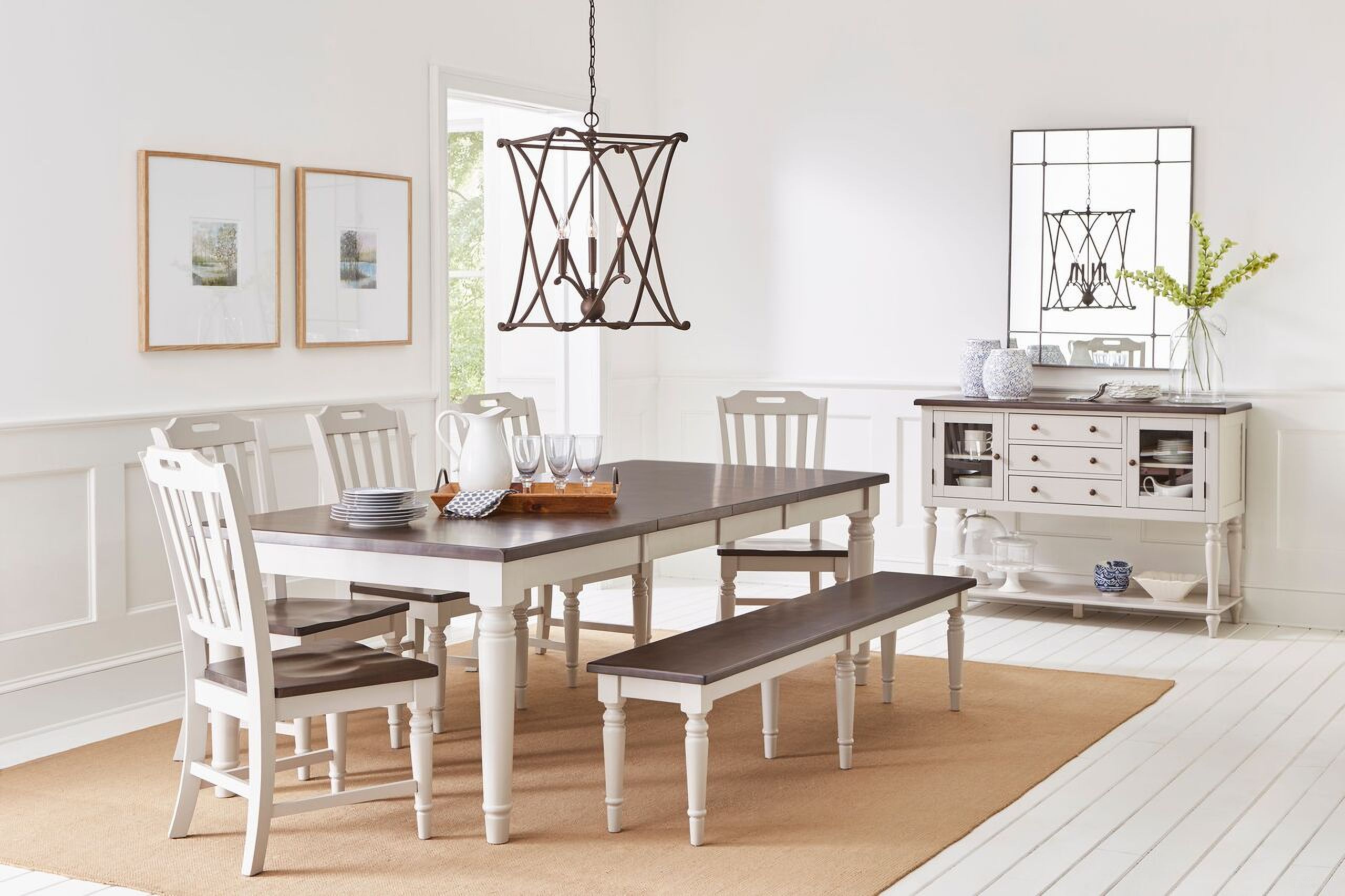 The appearance of Orchard Park 96 Inch 8 Piece Farmhouse Dining Room Set with Bench In Soft Grey designed by Jofran in the traditional interior design. This soft grey piece of furniture was selected by 1StopBedrooms from Orchard Park Collection to add a touch of cosiness and style into your home. Sku: 1771-96;1771-401KD;1771-401KD;1771-401KD;1771-76KD. Material: Rubberwood.