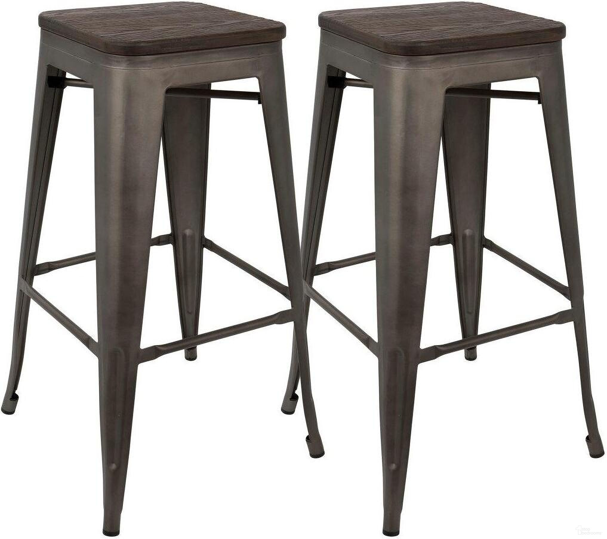 The appearance of Oregon Industrial Stackable Barstool In Antique And Espresso - Set Of 2 designed by Lumisource in the industrial interior design. This dark espresso piece of furniture  was selected by 1StopBedrooms from Oregon Collection to add a touch of cosiness and style into your home. Sku: BS-TW-OR DK+AN2. Material: Metal.