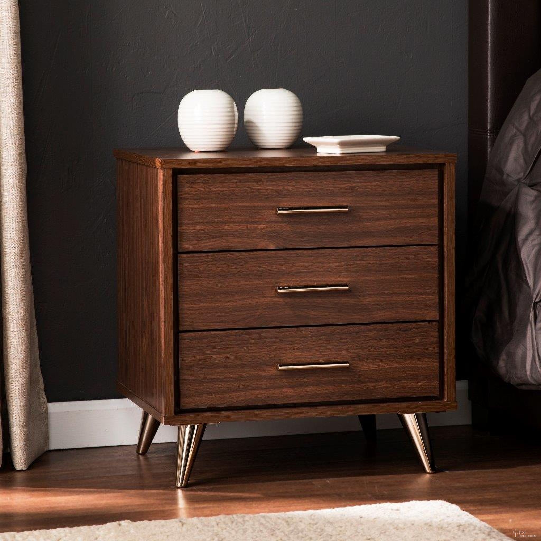 Oren Modern Bedside Table With Drawers In Walnut