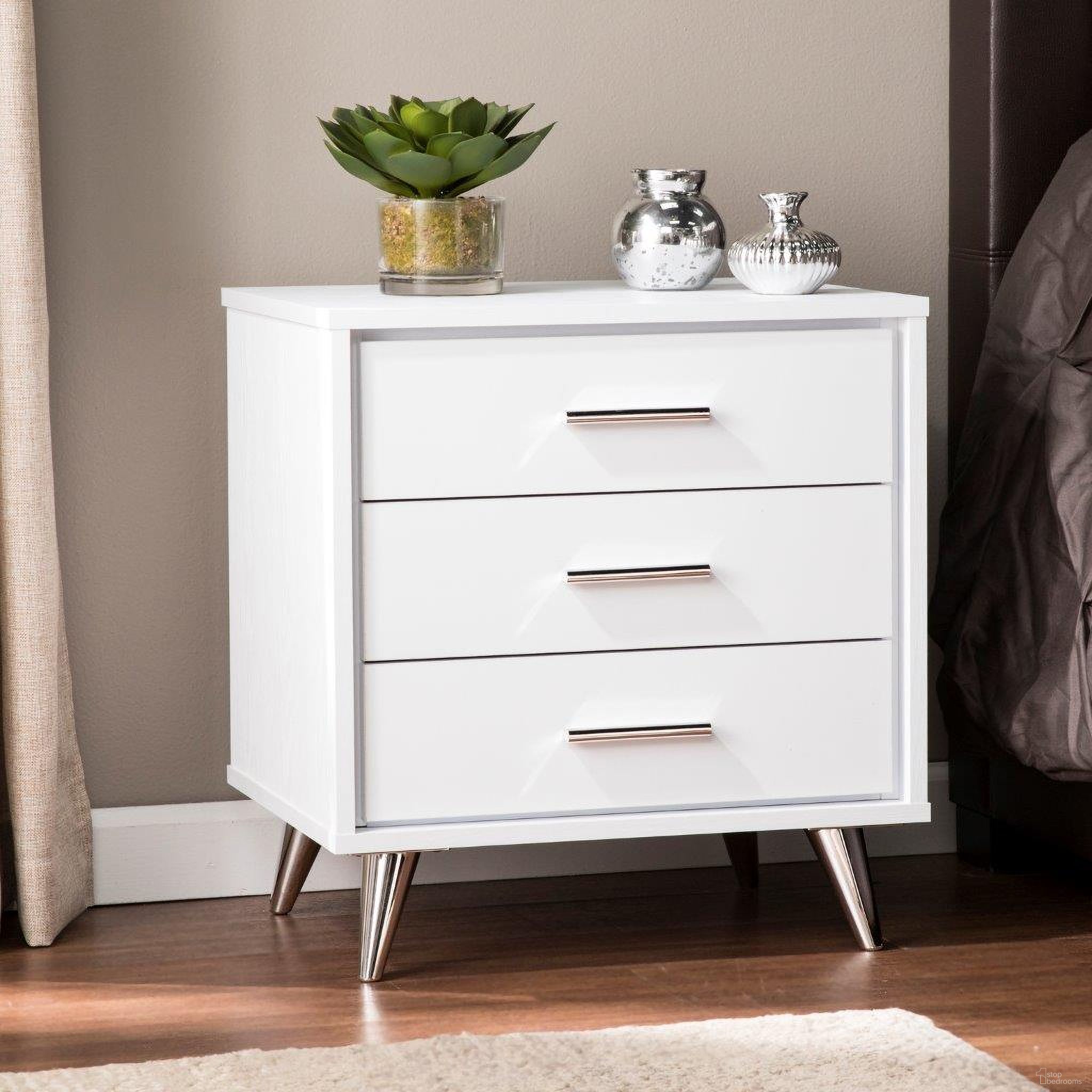 Oren Modern Bedside Table With Drawers In White