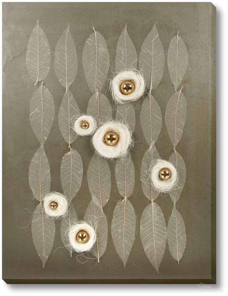 Organic Orbs and Whispering Leaves Abstract Canvas Wall Art In Gold