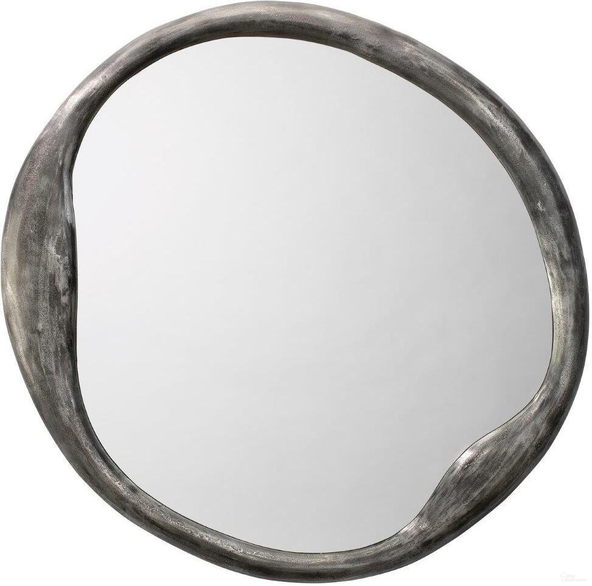 The appearance of Organic Metal Round Mirror In Antique Grey designed by Jamie Young Company in the modern / contemporary interior design. This antique grey piece of furniture  was selected by 1StopBedrooms from Organic Collection to add a touch of cosiness and style into your home. Sku: 7ORGA-MIIR. Material: Aluminum.