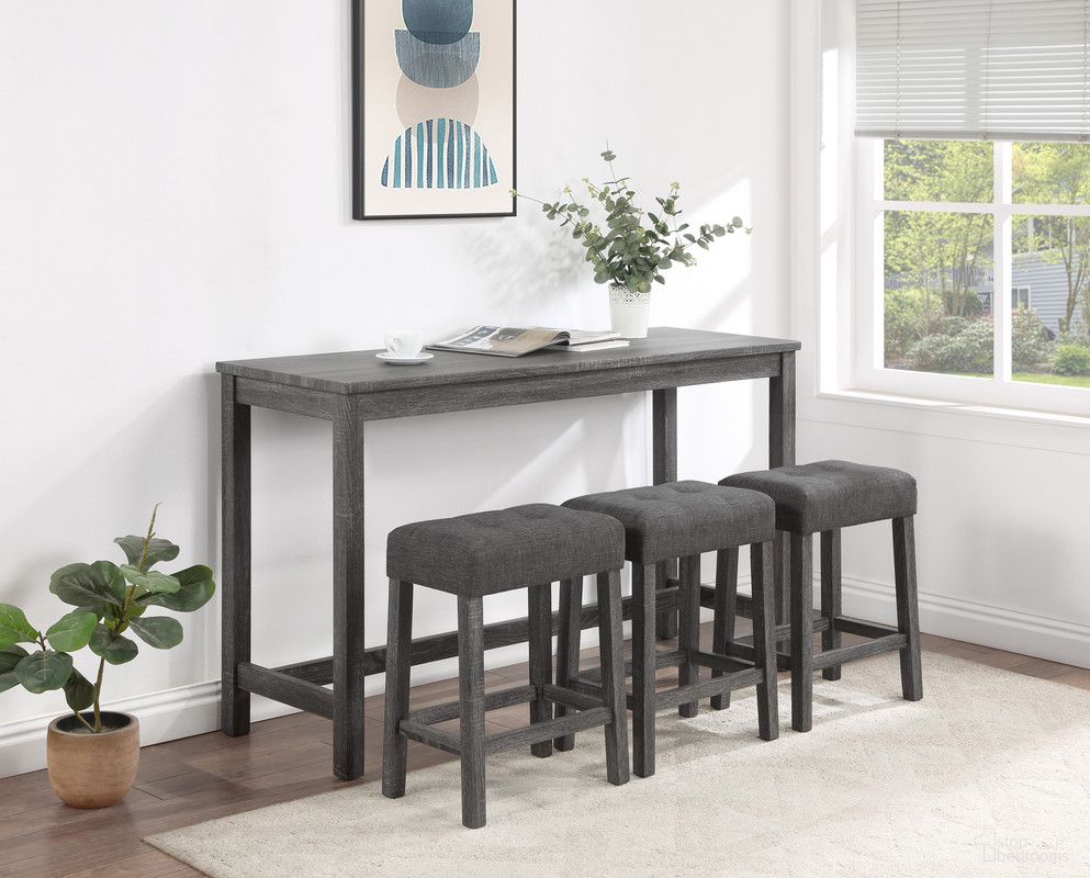 Oriana 4 Piece Counter Height 36 Inch Pub Table Set with Tufted Linen Stools In Gray