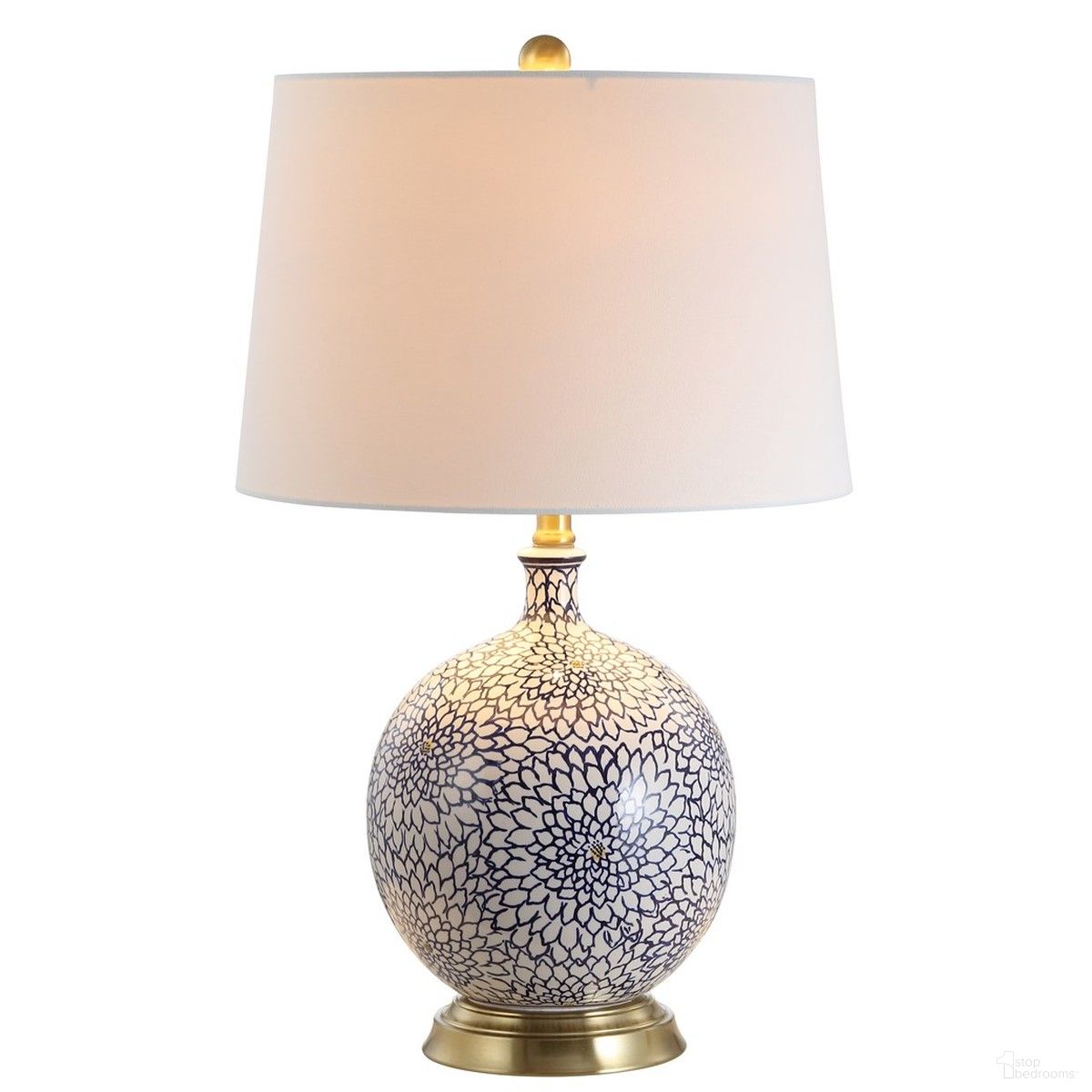 The appearance of Orianna Blue and White Table Lamp designed by Safavieh in the modern / contemporary interior design. This blue and white piece of furniture  was selected by 1StopBedrooms from Safavieh TBL Collection to add a touch of cosiness and style into your home. Sku: TBL4104A. Material: Brass.