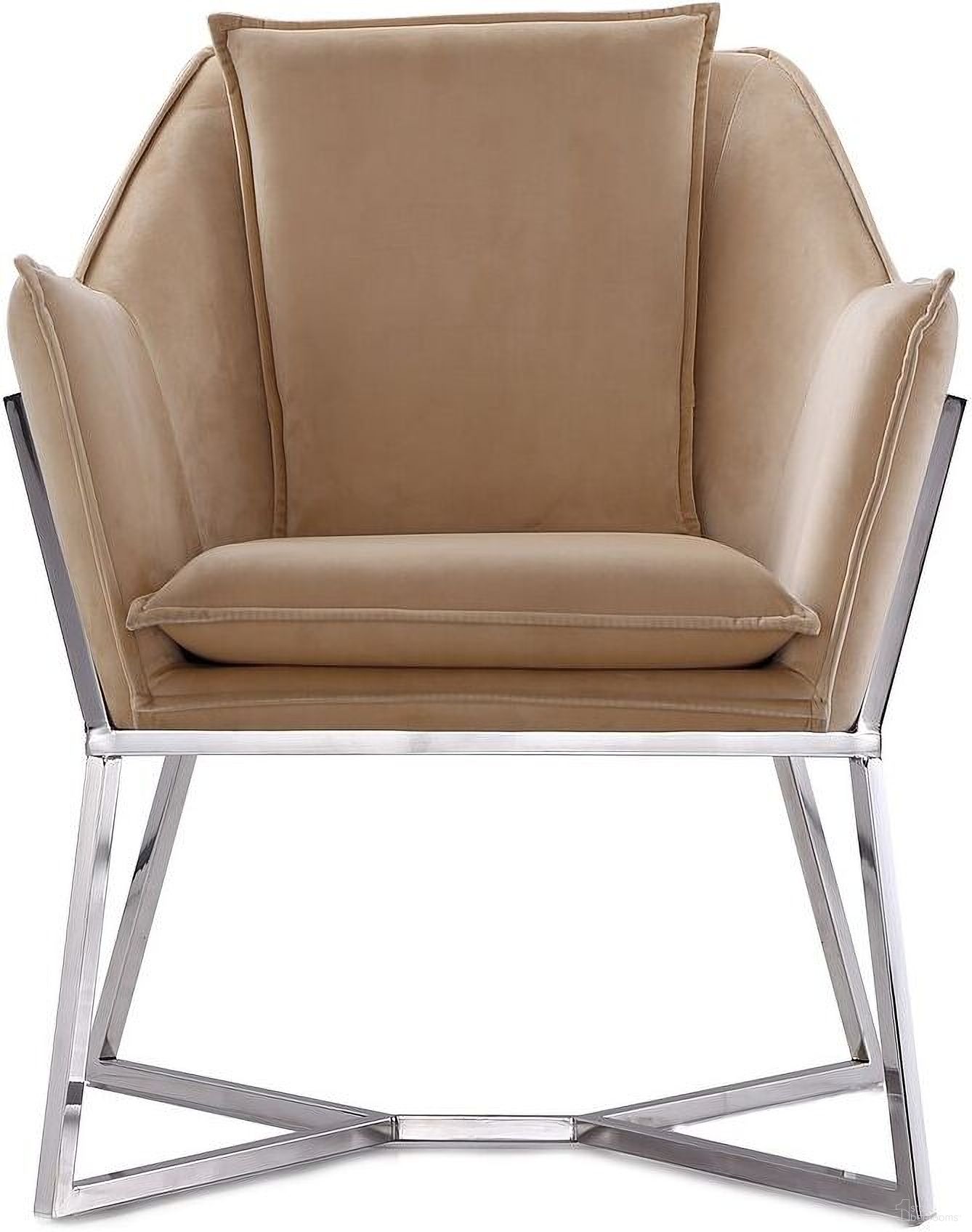 The appearance of Origami Velvet Accent Chair In Fawn designed by Manhattan Comfort in the modern / contemporary interior design. This fawn piece of furniture  was selected by 1StopBedrooms from Origami Collection to add a touch of cosiness and style into your home. Sku: AC052- FN. Material: Velvet.