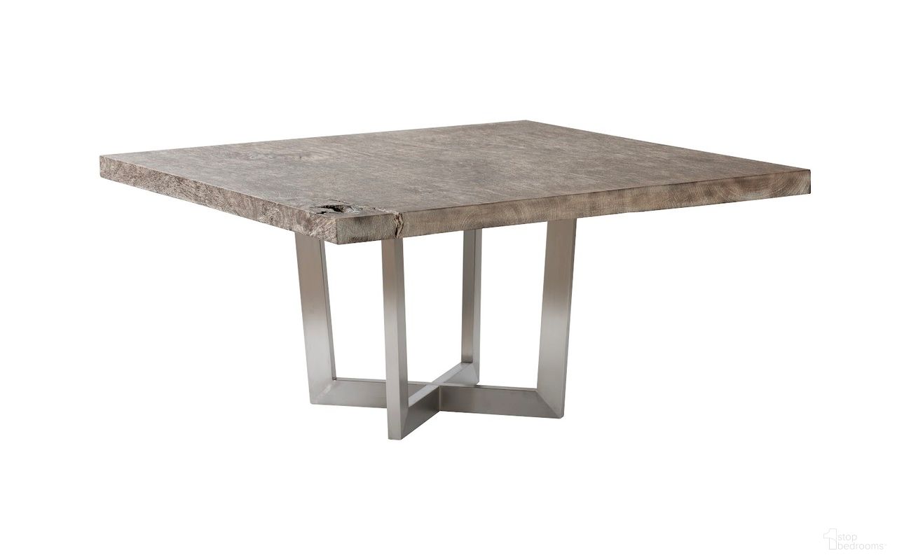 The appearance of Origins Square Dining Table with Stainless Steel Base In Gray designed by Phillips Collection in the modern / contemporary interior design. This gray piece of furniture  was selected by 1StopBedrooms from  to add a touch of cosiness and style into your home. Sku: TH103802. Table Base Style: Pedestal. Table Top Shape: Square. Size: 60". Material: Solid Wood.