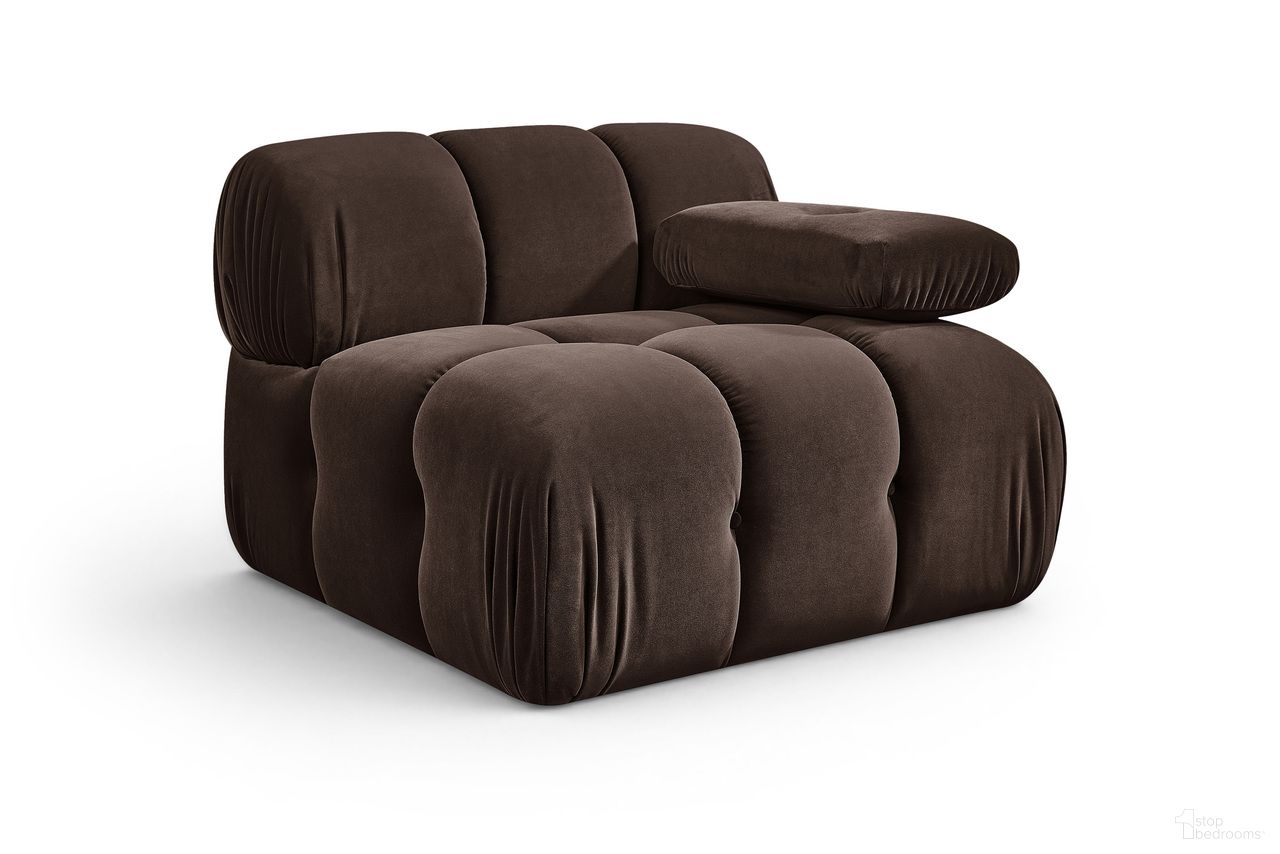 The appearance of Orin Velvet Performance Fabric Upholstered Modular Chair In Brown designed by Meridian in the modern / contemporary interior design. This brown piece of furniture was selected by 1StopBedrooms from Orin Collection to add a touch of cosiness and style into your home. Sku: 671Brown-Chair. Material: Eucalyptus.