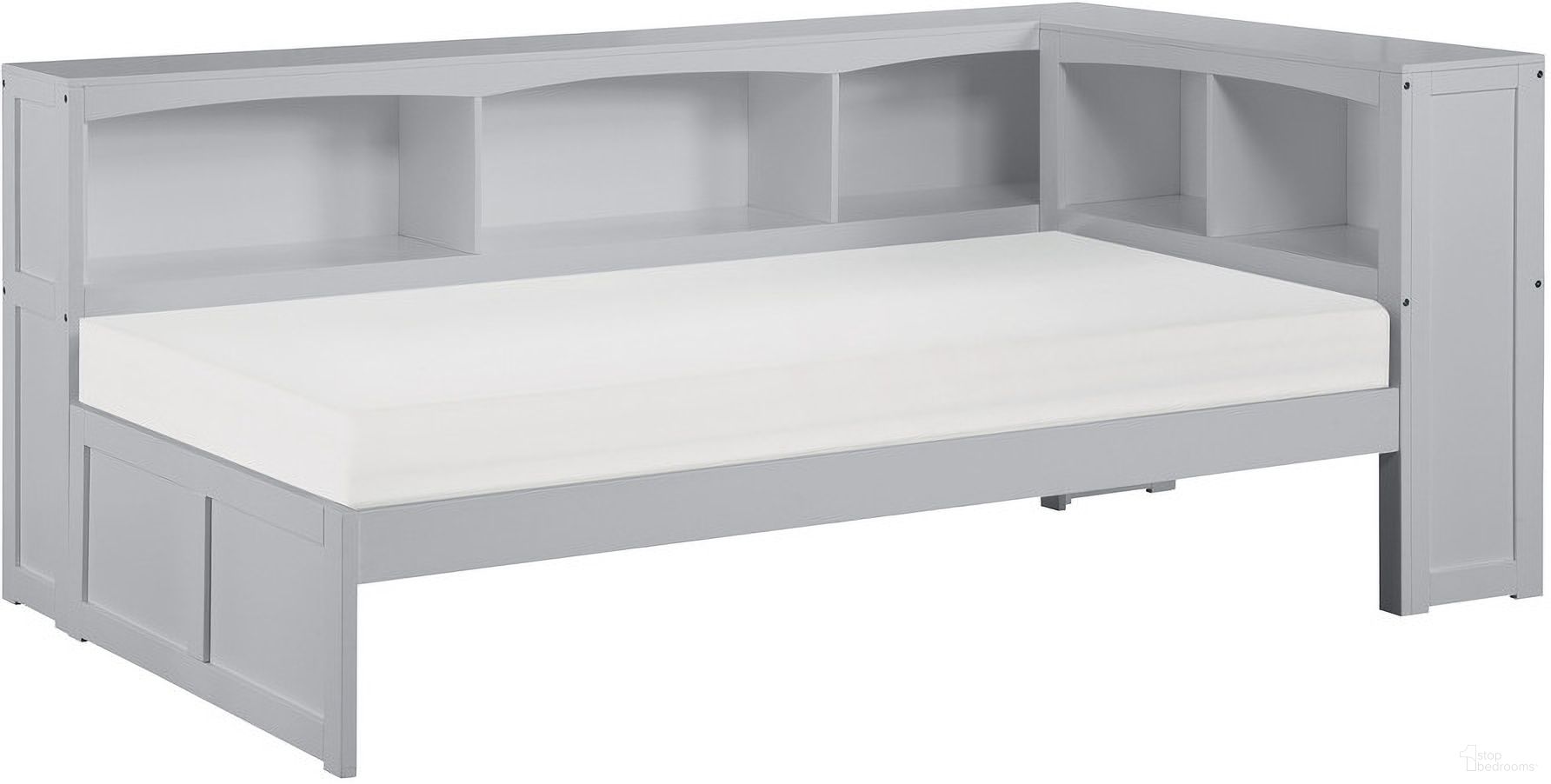 The appearance of Orion Twin Bookcase Corner Bed In Gray designed by Homelegance in the transitional interior design. This gray piece of furniture was selected by 1StopBedrooms from Orion Collection to add a touch of cosiness and style into your home. Sku: B2063BC-1;B2063BC-2;B2063BC-BC. Bed Type: Bookcase Bed. Material: Wood. Bed Size: Twin.