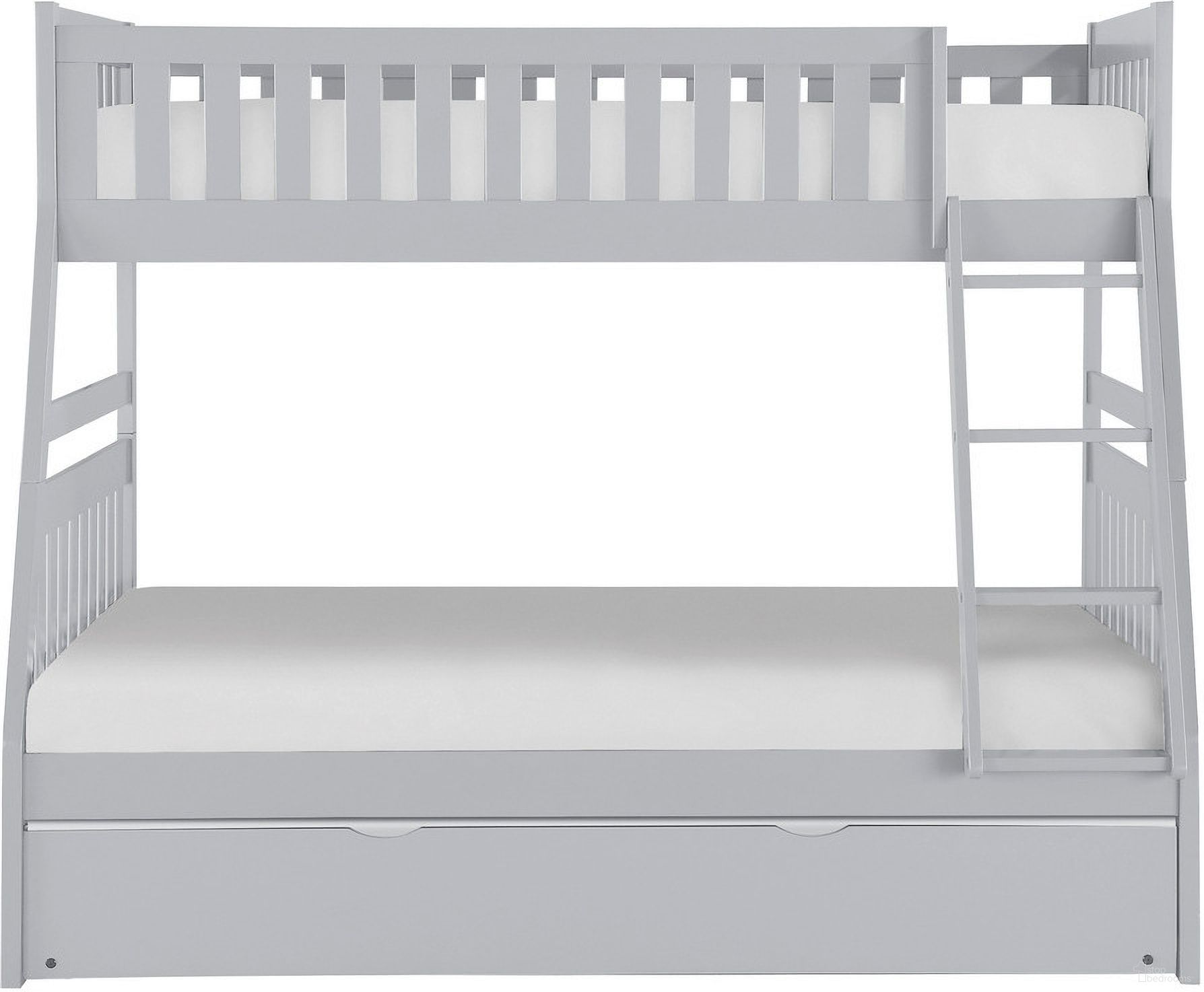 The appearance of Orion Twin/Full Bunk Bed with Twin Trundle In Gray designed by Homelegance in the modern / contemporary interior design. This gray piece of furniture  was selected by 1StopBedrooms from Orion Collection to add a touch of cosiness and style into your home. Sku: B2063TF-1;B2063TF-2;B2063TF-SL;B2063-R. Bed Type: Bunk Bed. Material: Wood. Bed Size: Twin Over Full.