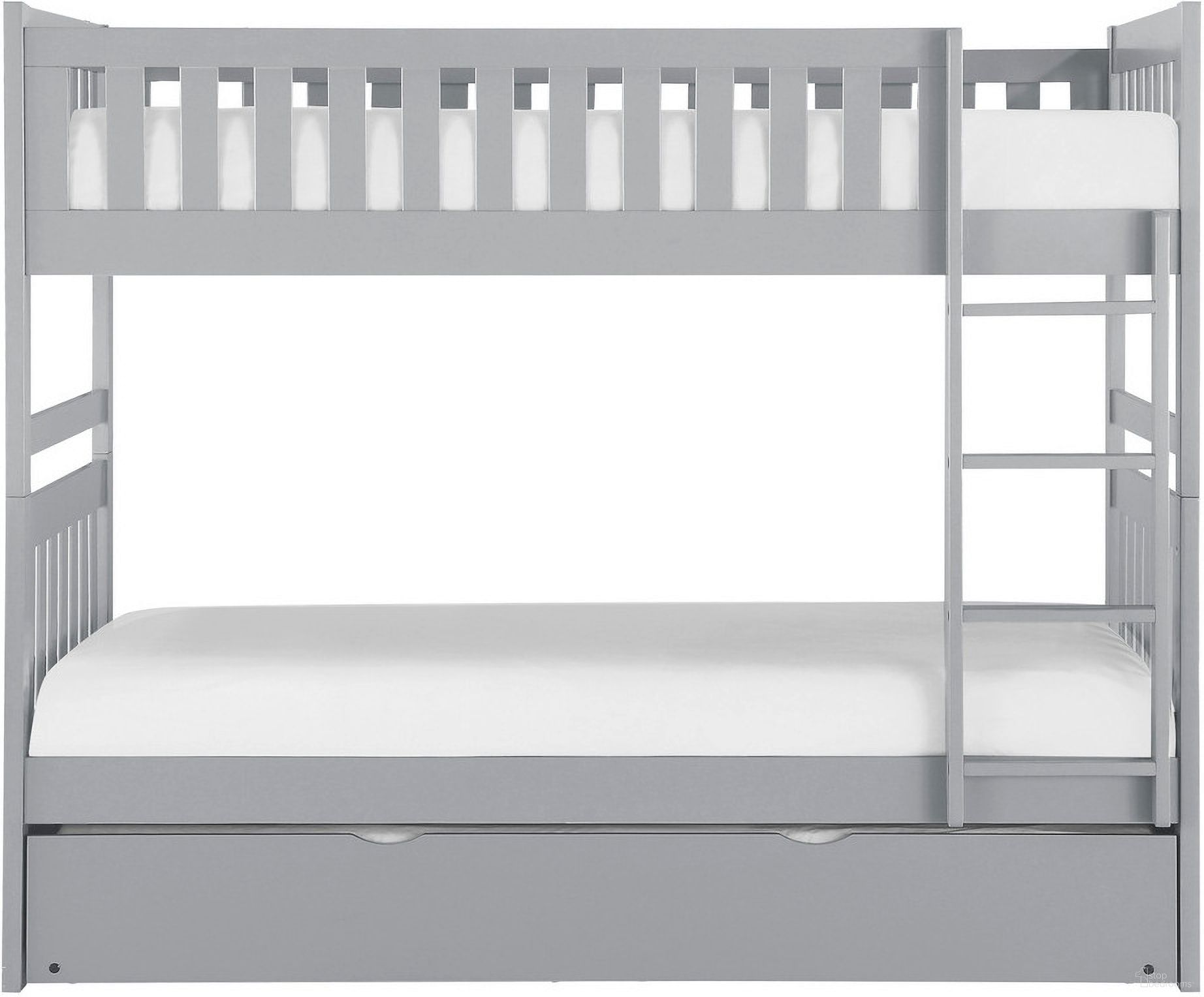 The appearance of Orion Twin/Twin Bunk Bed with Twin Trundle In Gray designed by Homelegance in the modern / contemporary interior design. This gray piece of furniture was selected by 1StopBedrooms from Orion Collection to add a touch of cosiness and style into your home. Sku: B2063-1;B2063-2;B2063-SL;B2063-R. Bed Type: Bunk Bed. Material: Wood. Bed Size: Twin Over Twin.