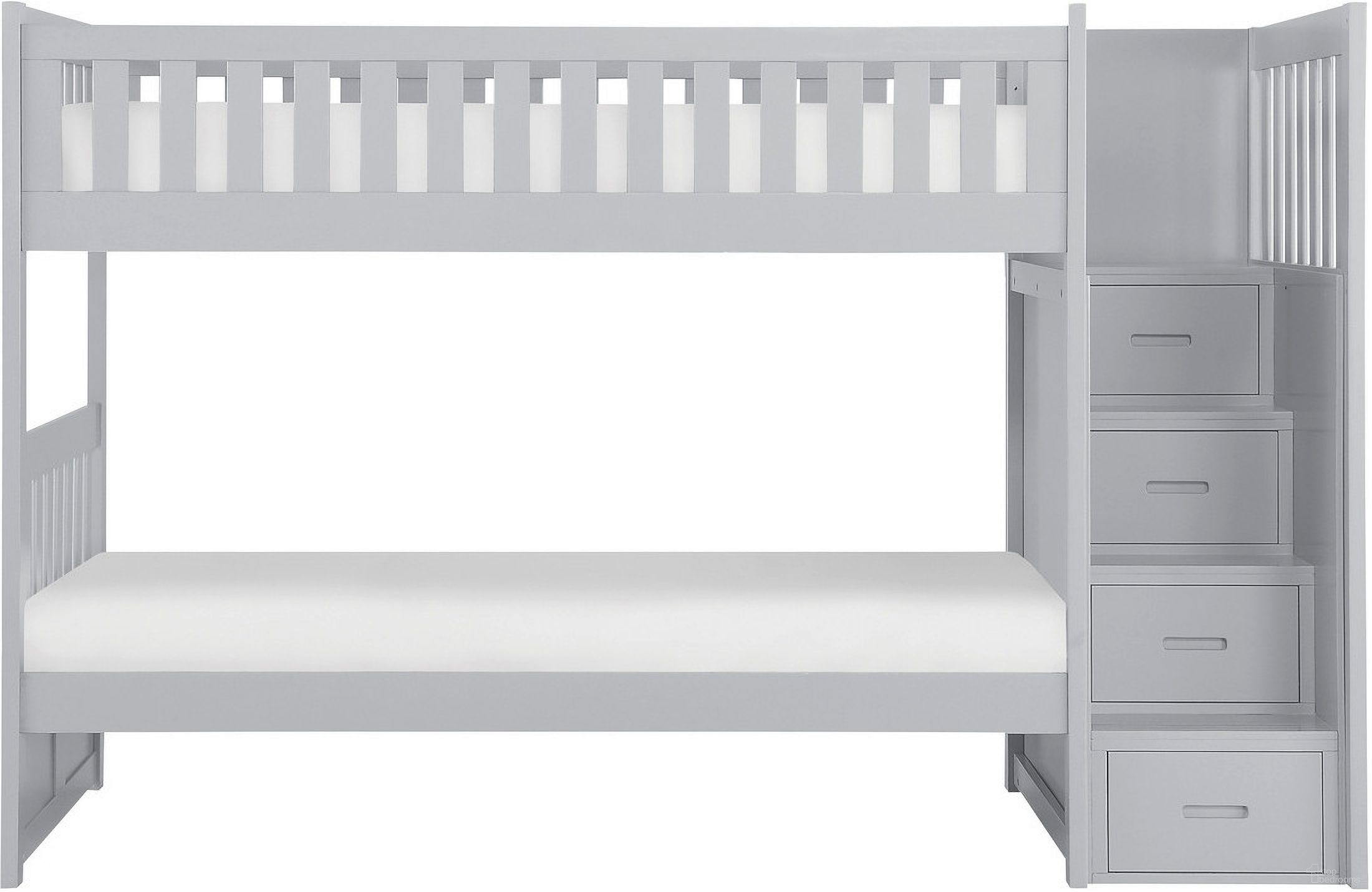 The appearance of Orion Gray Twin Over Twin Step Bunk Bed designed by Homelegance in the transitional interior design. This gray piece of furniture was selected by 1StopBedrooms from Orion Collection to add a touch of cosiness and style into your home. Sku: B2063SB-1;B2063SB-2;B2063SB-SL;B2063SB-3. Bed Type: Bunk Bed. Bed Size: Twin Over Twin. Material: Engineered Wood.