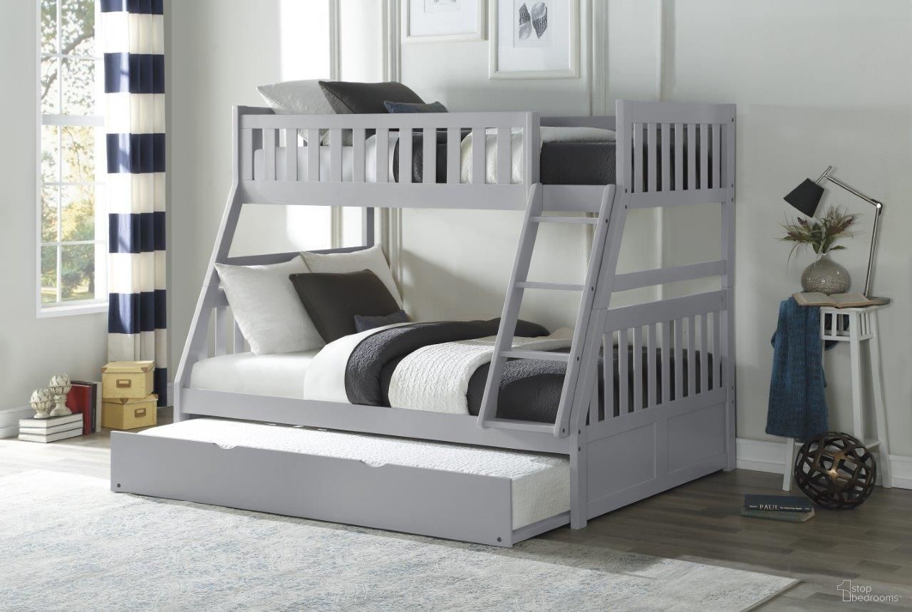 The appearance of Orion Gray Youth Bunk Bedroom Set With Trundle designed by Homelegance in the modern / contemporary interior design. This gray piece of furniture was selected by 1StopBedrooms from Orion Collection to add a touch of cosiness and style into your home. Sku: B2063TF-1-R;B2063-4. Bed Type: Bunk Bed. Material: Wood. Bed Size: Twin Over Full.