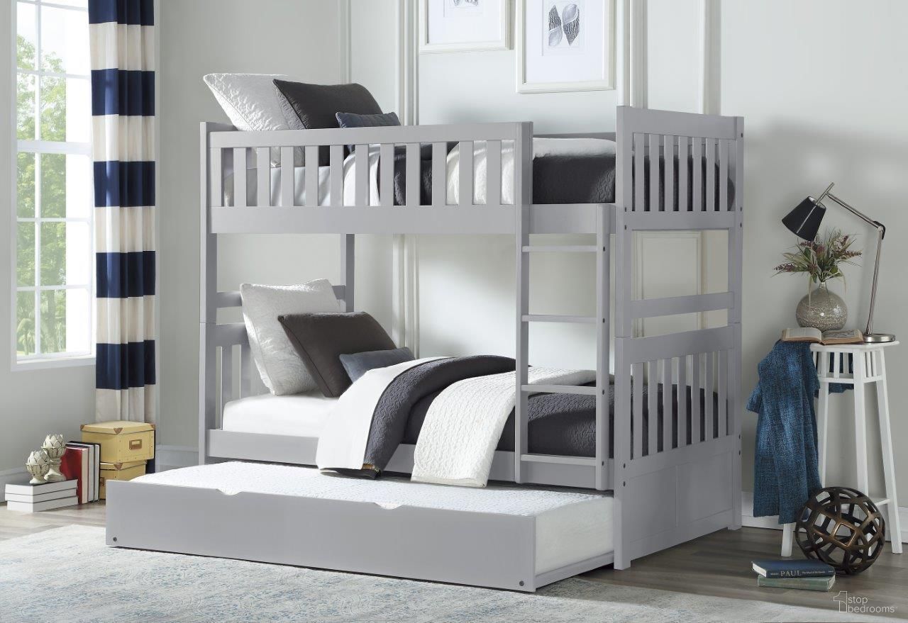 The appearance of Orion Gray Youth Bunk Bedroom Set With Trundle designed by Homelegance in the modern / contemporary interior design. This gray piece of furniture was selected by 1StopBedrooms from Orion Collection to add a touch of cosiness and style into your home. Sku: B2063-1-R;B2063-4. Bed Type: Bunk Bed. Material: Wood. Bed Size: Twin Over Twin.