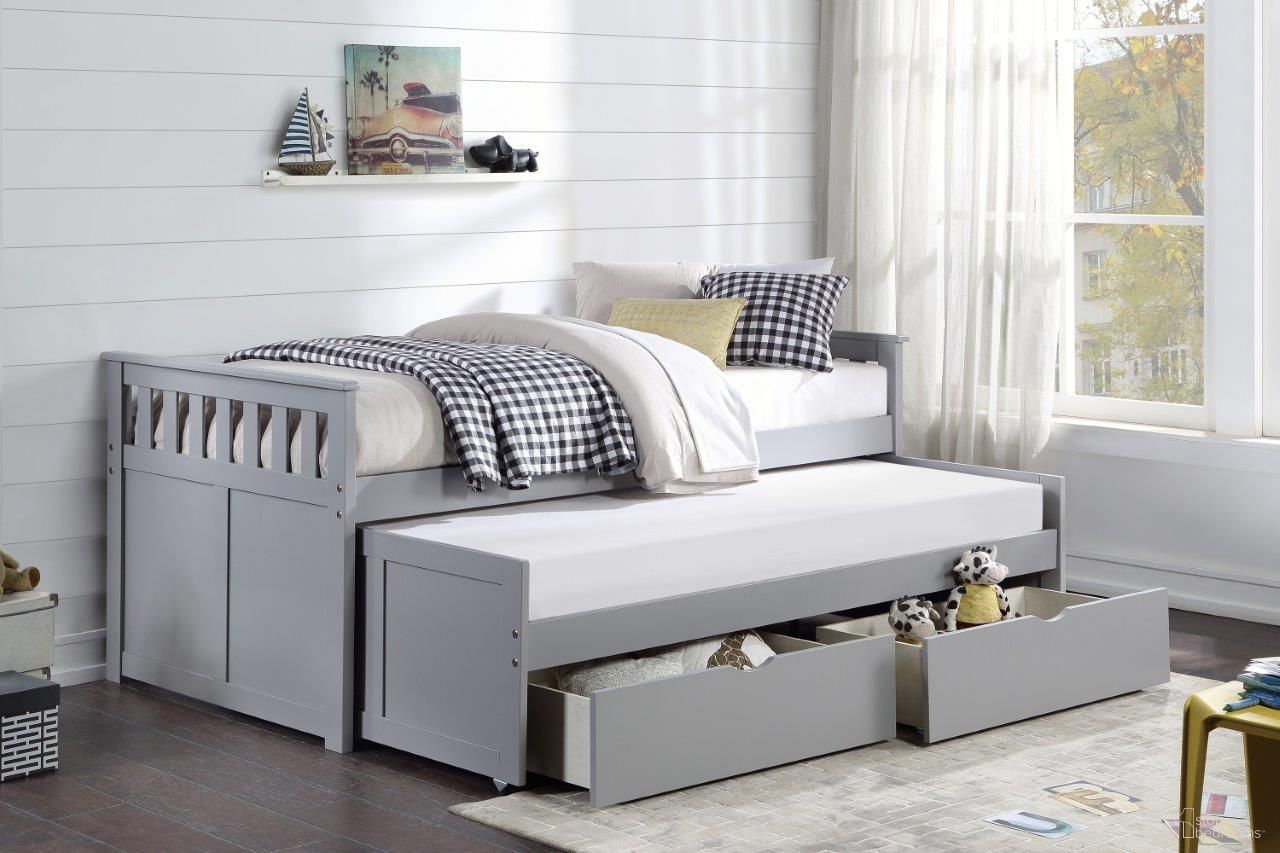 The appearance of Orion Gray Youth Storage Bedroom Set designed by Homelegance in the modern / contemporary interior design. This gray piece of furniture was selected by 1StopBedrooms from Orion Collection to add a touch of cosiness and style into your home. Sku: B2063RT-1T;B2063-4. Bed Type: Bunk Bed. Material: Wood. Bed Size: Twin Over Twin.