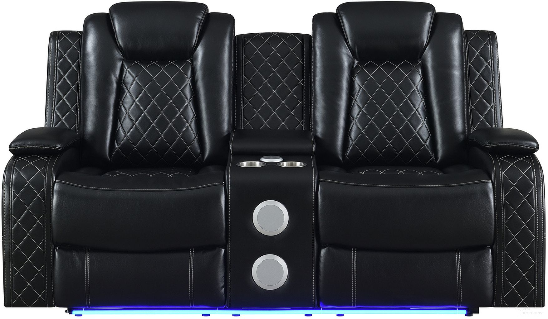 The appearance of Orion II Reclining Console Loveseat In Black designed by New Classic in the modern / contemporary interior design. This black piece of furniture was selected by 1StopBedrooms from Orion Collection to add a touch of cosiness and style into your home. Sku: U1769V-25-BLK. Material: Faux Leather.