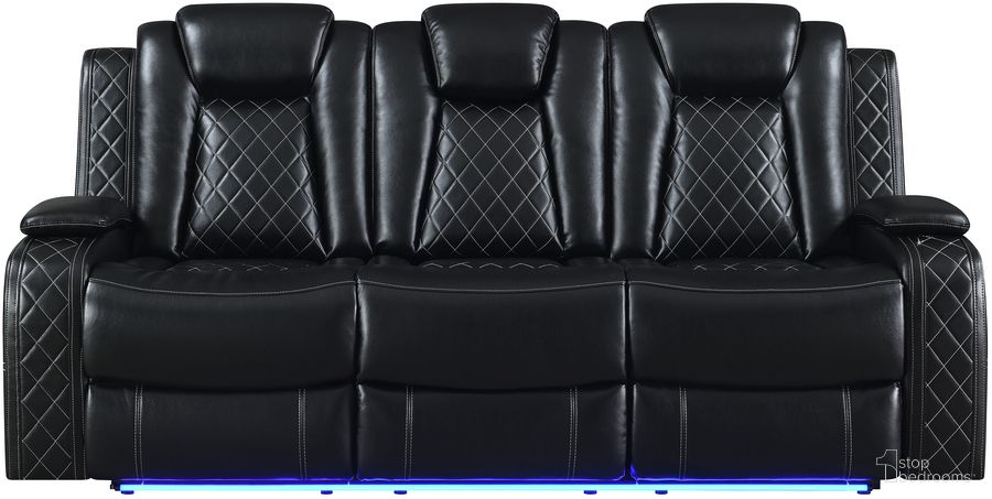 The appearance of Orion II Reclining Sofa In Black designed by New Classic in the modern / contemporary interior design. This black piece of furniture was selected by 1StopBedrooms from Orion Collection to add a touch of cosiness and style into your home. Sku: U1769V-30-BLK. Material: Faux Leather.