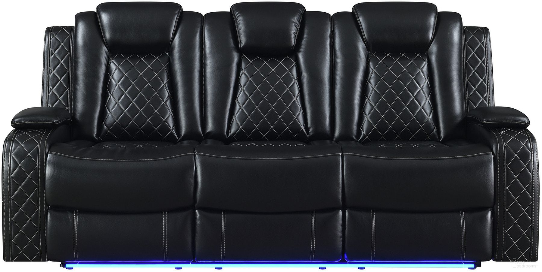 The appearance of Orion II Reclining Sofa with Power Footrests and Headrests In Black designed by New Classic in the modern / contemporary interior design. This black piece of furniture was selected by 1StopBedrooms from Orion Collection to add a touch of cosiness and style into your home. Sku: U1769V-30P2-BLK. Material: Faux Leather.