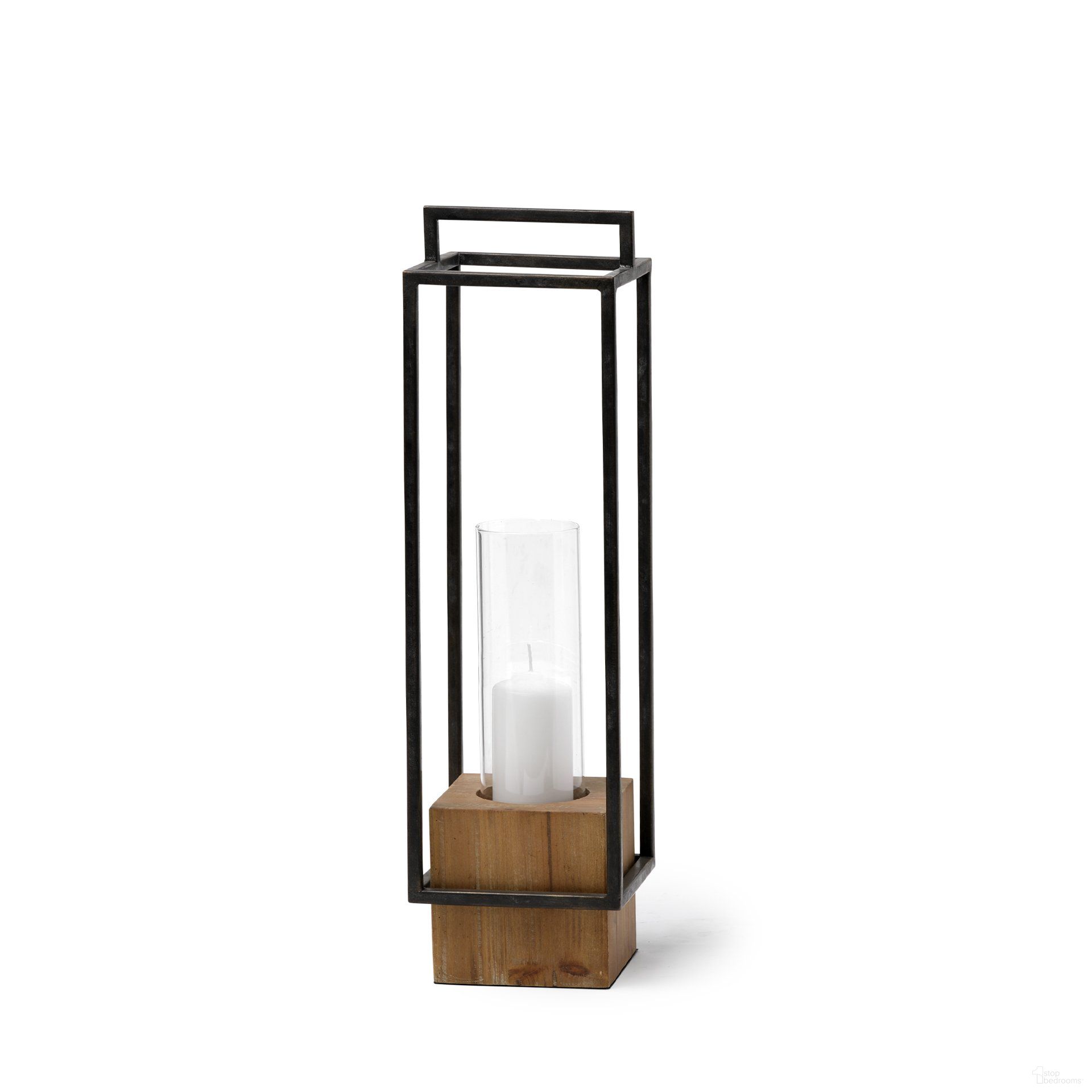 Orionis 5 x 21 Inch Wood with Metal Large Lantern Candle Holder In Black