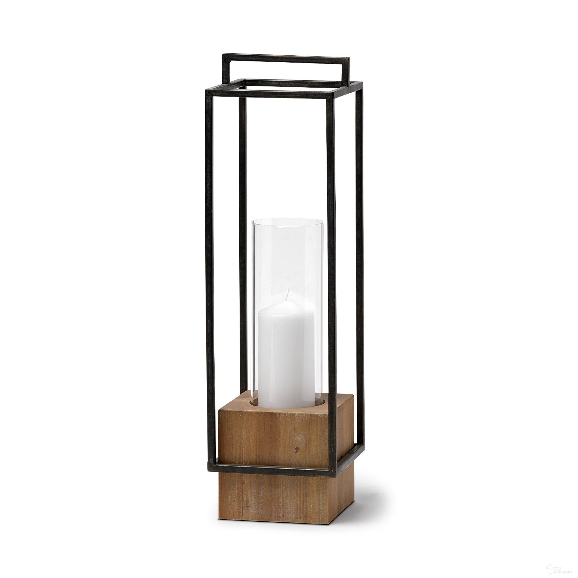 Orionis 7 x 24 Inch Wood with Metal Large Lantern Candle Holder In Black