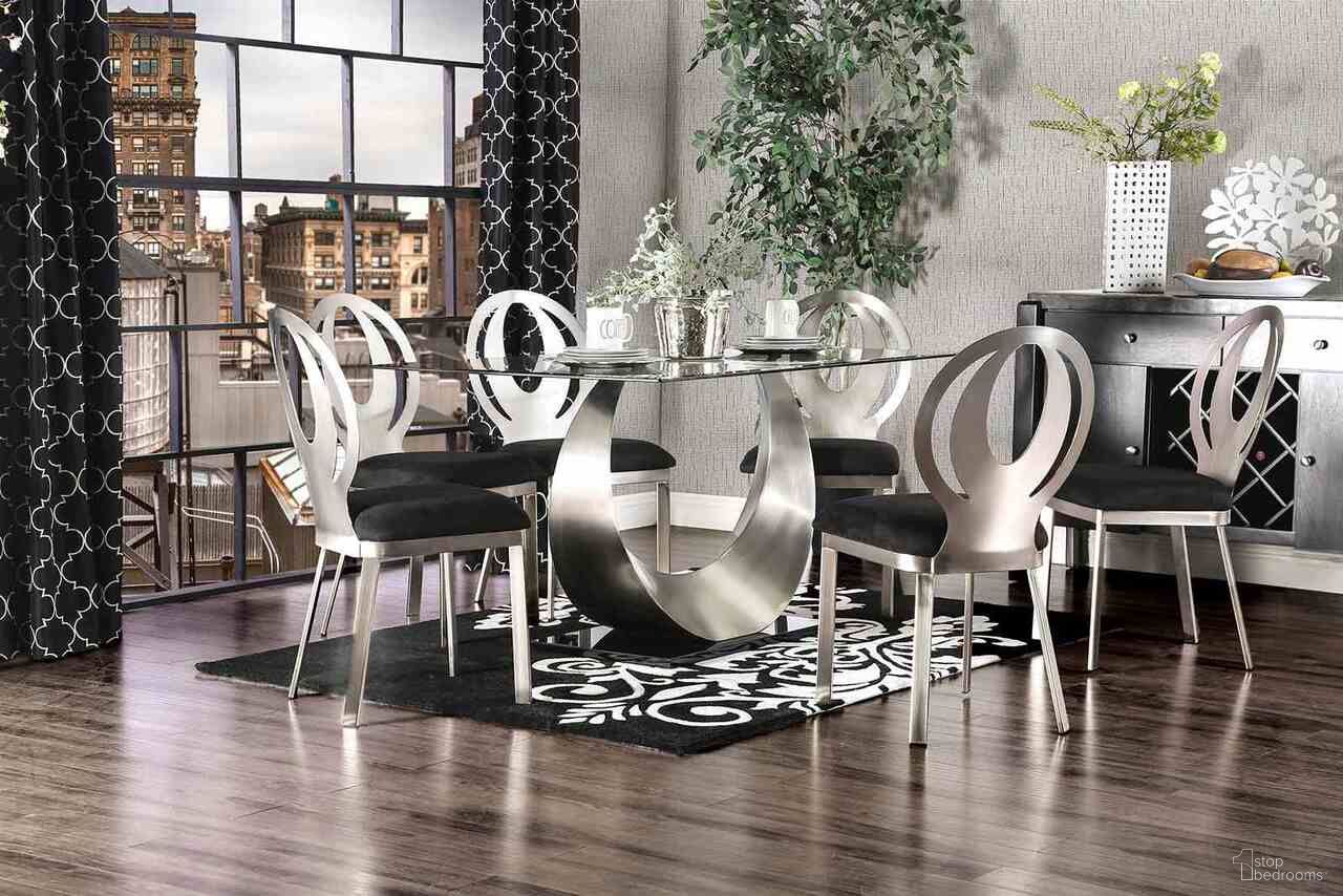 The appearance of Orla Dining Table In Silver and Black designed by Furniture of America in the modern / contemporary interior design. This silver and black piece of furniture was selected by 1StopBedrooms from Orla Collection to add a touch of cosiness and style into your home. Sku: CM3726T-1;CM3726T-2. Table Base Style: Pedestal. Material: Metal. Table Top Shape: Rectangular. Size: 36" x 60".