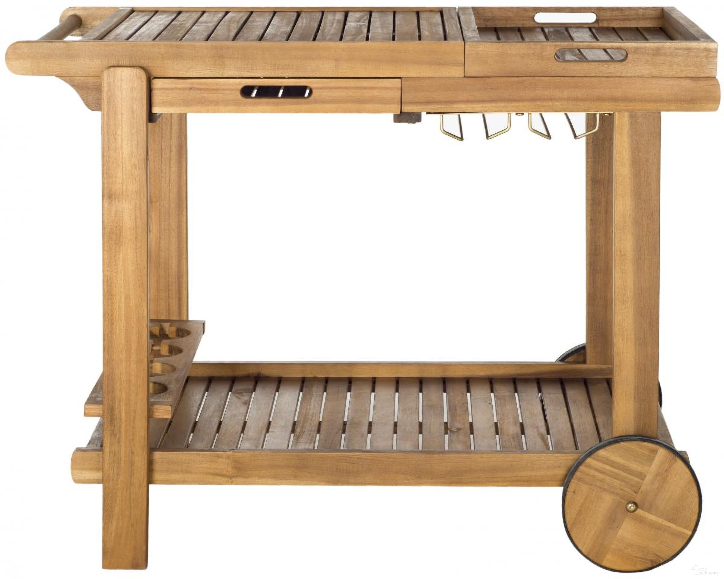 The appearance of Orland Teak Look Tea Trolley designed by Safavieh in the transitional interior design. This natural piece of furniture was selected by 1StopBedrooms from Safavieh PAT Collection to add a touch of cosiness and style into your home. Sku: PAT7010A. Material: Steel.