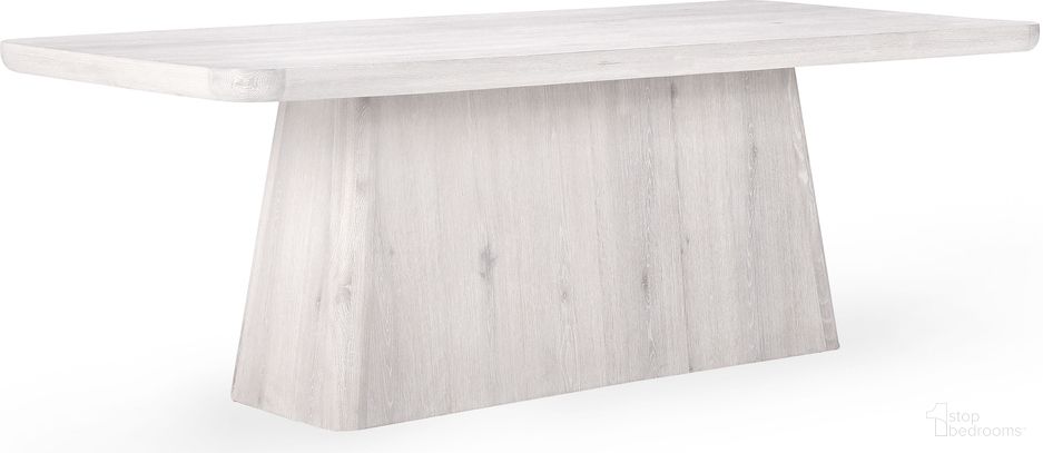 The appearance of Orlando 71 Inch Dining Table In White Wash designed by Classic Home in the modern / contemporary interior design. This white wash piece of furniture  was selected by 1StopBedrooms from Orlando Collection to add a touch of cosiness and style into your home. Sku: 51031505. Table Base Style: Pedestal. Table Top Shape: Rectangular. Size: 39" x 71". Material: Oak Veneer.