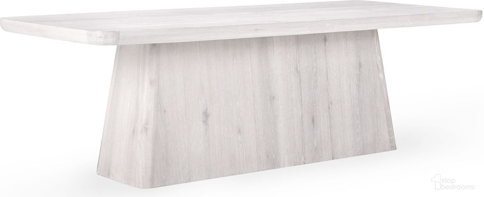 The appearance of Orlando 95 Inch Dining Table In White Wash designed by Classic Home in the modern / contemporary interior design. This white wash piece of furniture  was selected by 1StopBedrooms from Orlando Collection to add a touch of cosiness and style into your home. Sku: 51031418. Table Base Style: Pedestal. Table Top Shape: Rectangular. Size: 42" x 95". Material: Oak Veneer.
