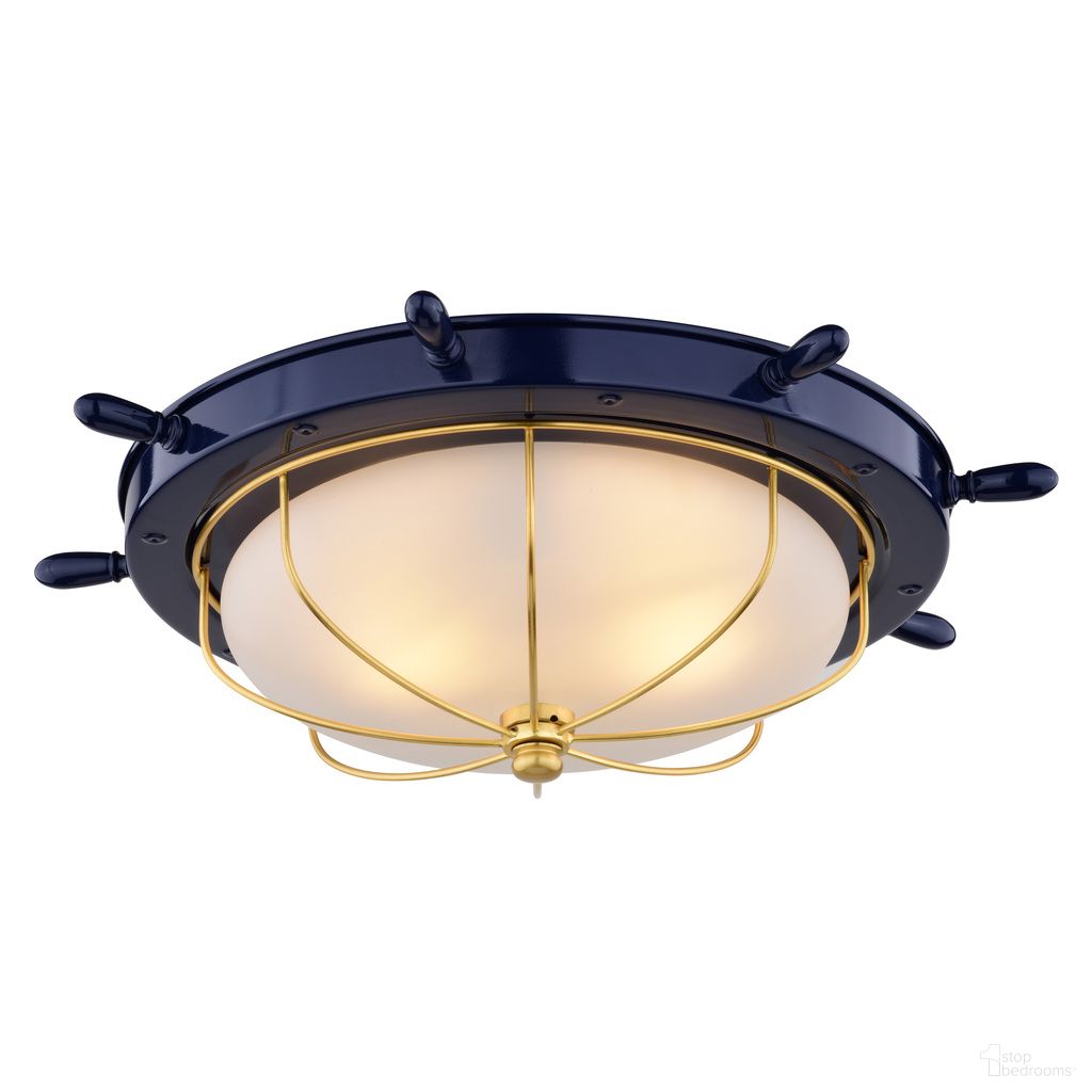 The appearance of Orleans 15 Inch Flush Mount In Navy Blue and Matte Gold designed by Vaxcel in the coastal interior design. This navy blue/matte gold piece of furniture  was selected by 1StopBedrooms from Orleans Collection to add a touch of cosiness and style into your home. Sku: C0316. Material: Metal.