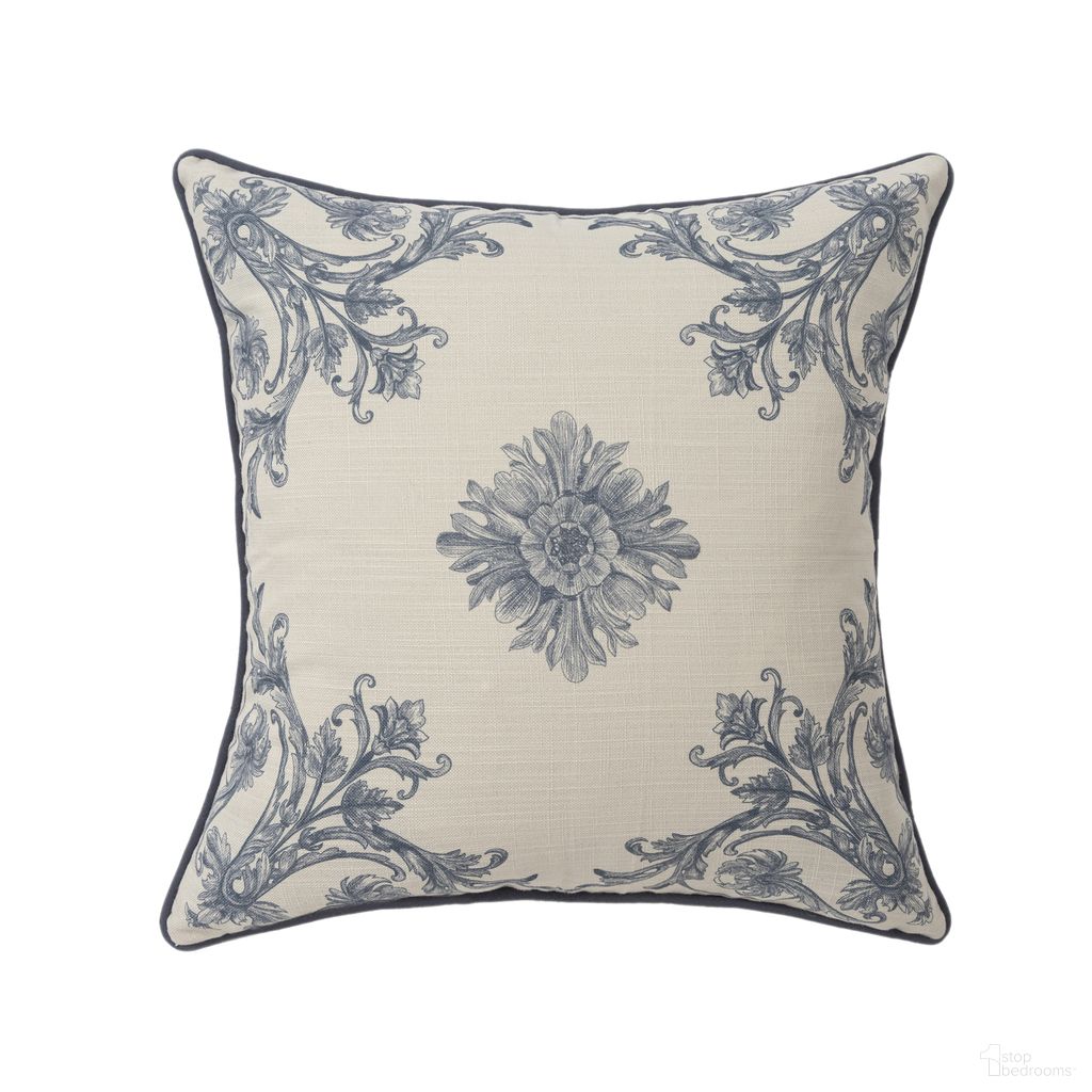 Ornat 24" x 24" Polyfill Insert Delilah Floral Throw Pillow In Blue and Ivory