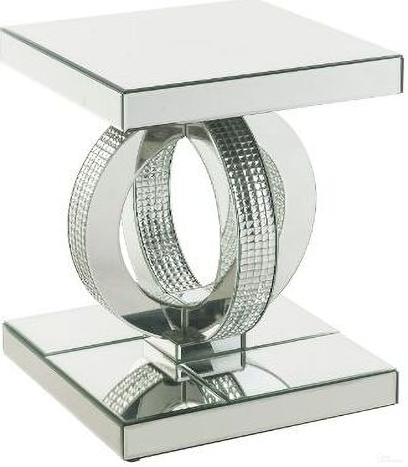 The appearance of Ornat End Table In Mirrored And Faux Square Diamonds designed by ACME in the glam interior design. This diamond piece of furniture  was selected by 1StopBedrooms from Ornat Collection to add a touch of cosiness and style into your home. Sku: 84742. Material: Wood.