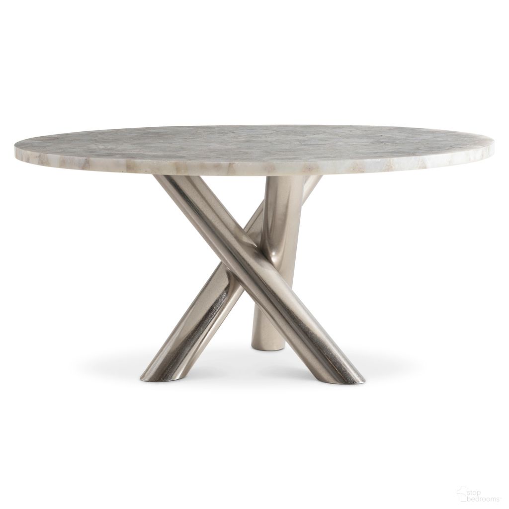 The appearance of Ornella Dining Table In Beige and Silver designed by Bernhardt in the modern / contemporary interior design. This beige and silver piece of furniture  was selected by 1StopBedrooms from Ornella Collection to add a touch of cosiness and style into your home. Sku: 332775;332775T. Table Base Style: Pedestal. Table Top Shape: Round. Material: Stone. Size: 60".