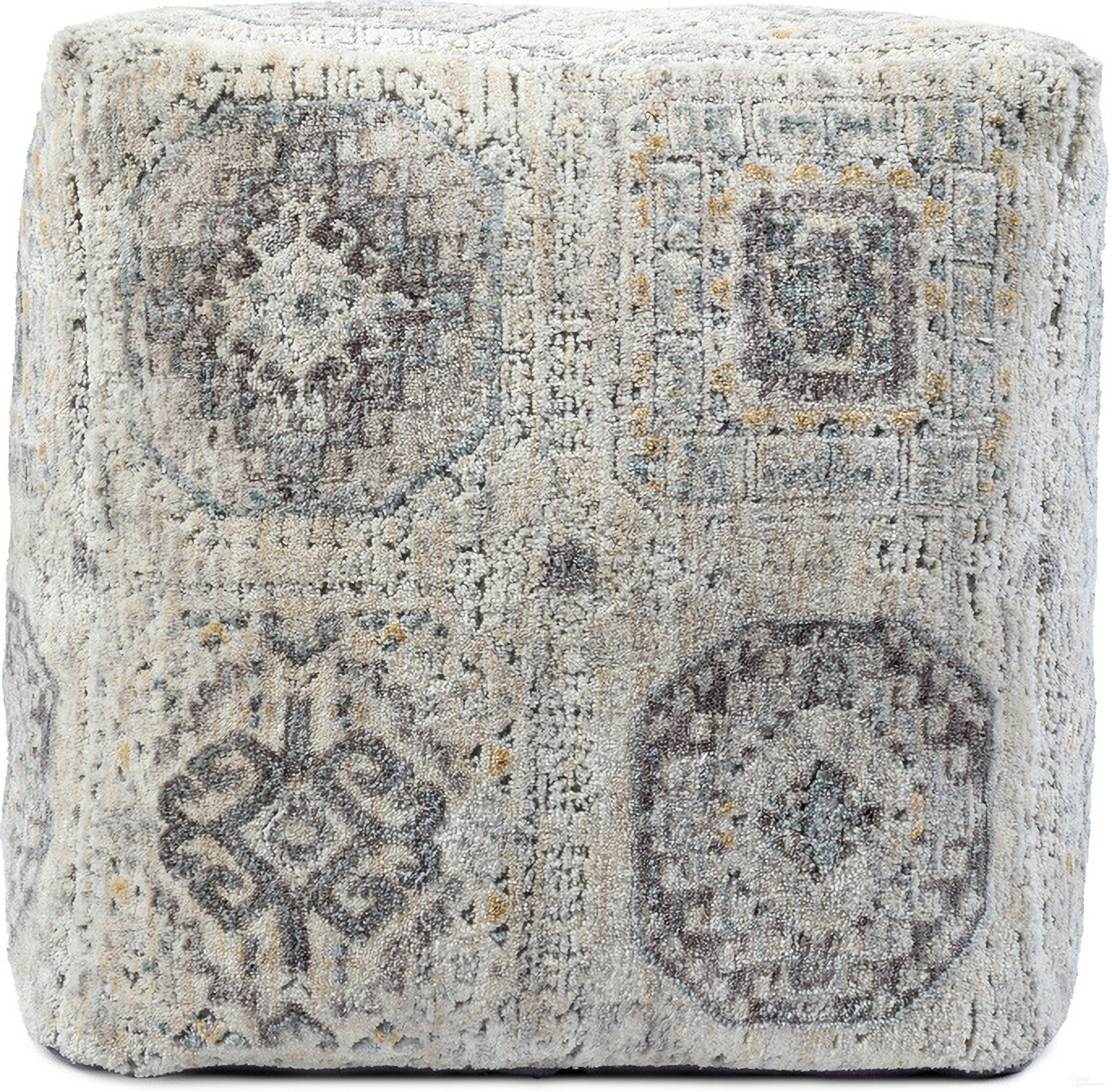 Ornix Medallion Indoor Cube Ottoman Pouf In Ivory and Light Gray