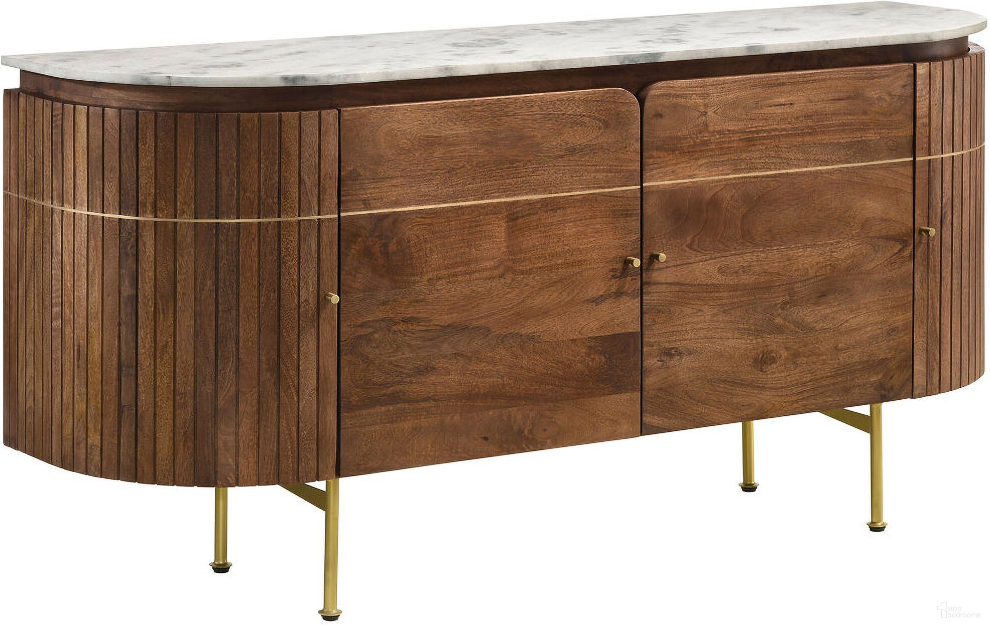 The appearance of Ortega 4-door Marble Top Dining Sideboard Server White and Natural designed by Coaster in the transitional interior design. This natural piece of furniture  was selected by 1StopBedrooms from Ortega Collection to add a touch of cosiness and style into your home. Sku: 105145. Material: Wood.
