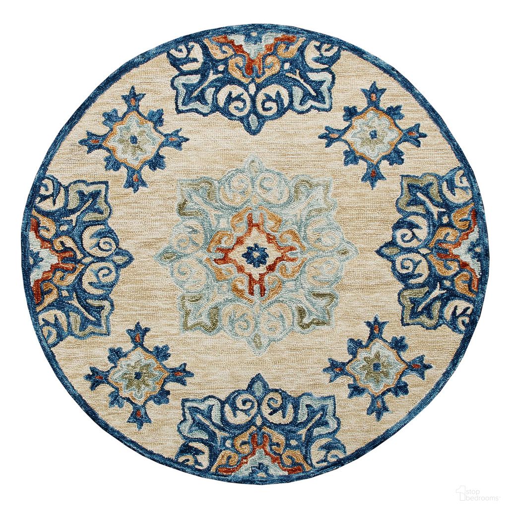 Oryzo Medallion Hand-Tufted Wool Area Rug In Beige and Blue