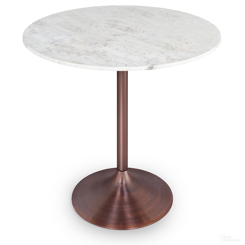 The appearance of Osborne Dining Table In White and Copper designed by Simpli Home in the modern / contemporary interior design. This white and copper piece of furniture  was selected by 1StopBedrooms from Osborne Collection to add a touch of cosiness and style into your home. Sku: AXCOSB-DT-MRB. Table Base Style: Pedestal. Table Top Shape: Round. Material: Marble. Size: 36".