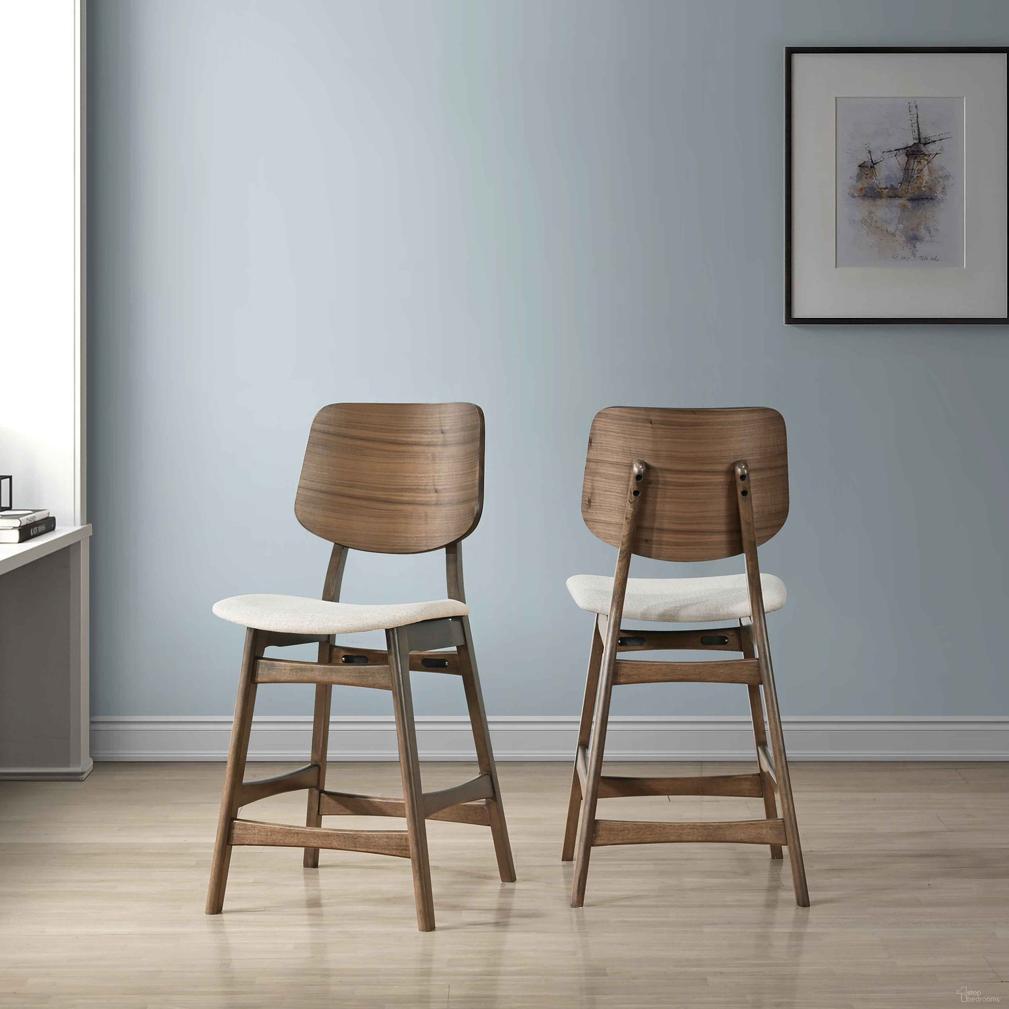 The appearance of Oscar Counter Chair Set of 2 In Brown designed by New Classic in the modern / contemporary interior design. This brown piece of furniture was selected by 1StopBedrooms from Oscar Collection to add a touch of cosiness and style into your home. Sku: D1651-22. Material: Solid Wood.