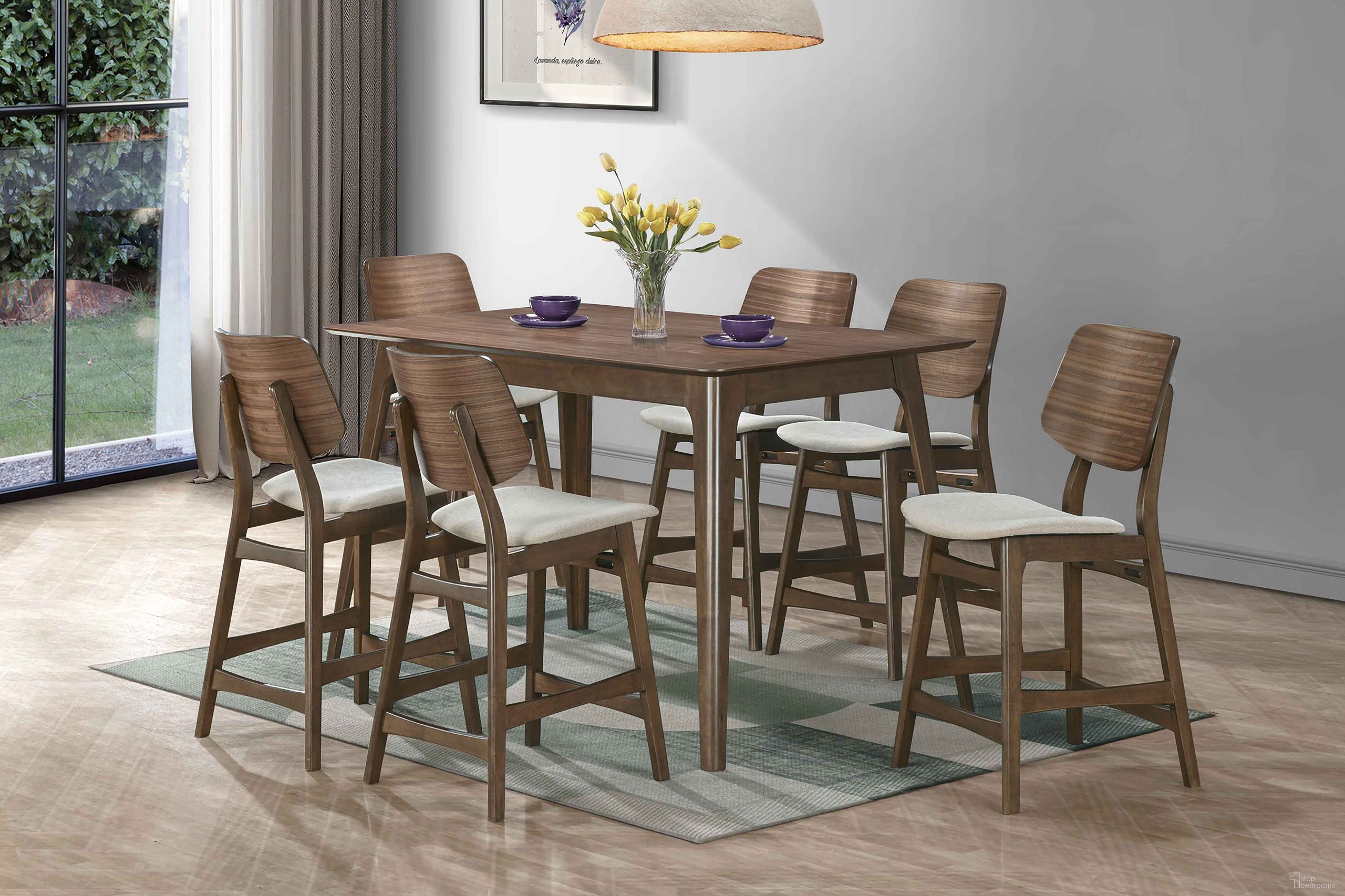 The appearance of Oscar Counter Height Dining Set In Brown designed by New Classic in the modern / contemporary interior design. This brown piece of furniture was selected by 1StopBedrooms from Oscar Collection to add a touch of cosiness and style into your home. Sku: D1651-12;D1651-22. Table Base Style: Legs. Table Top Shape: Rectangular. Size: 35" x 59". Material: Solid Wood.