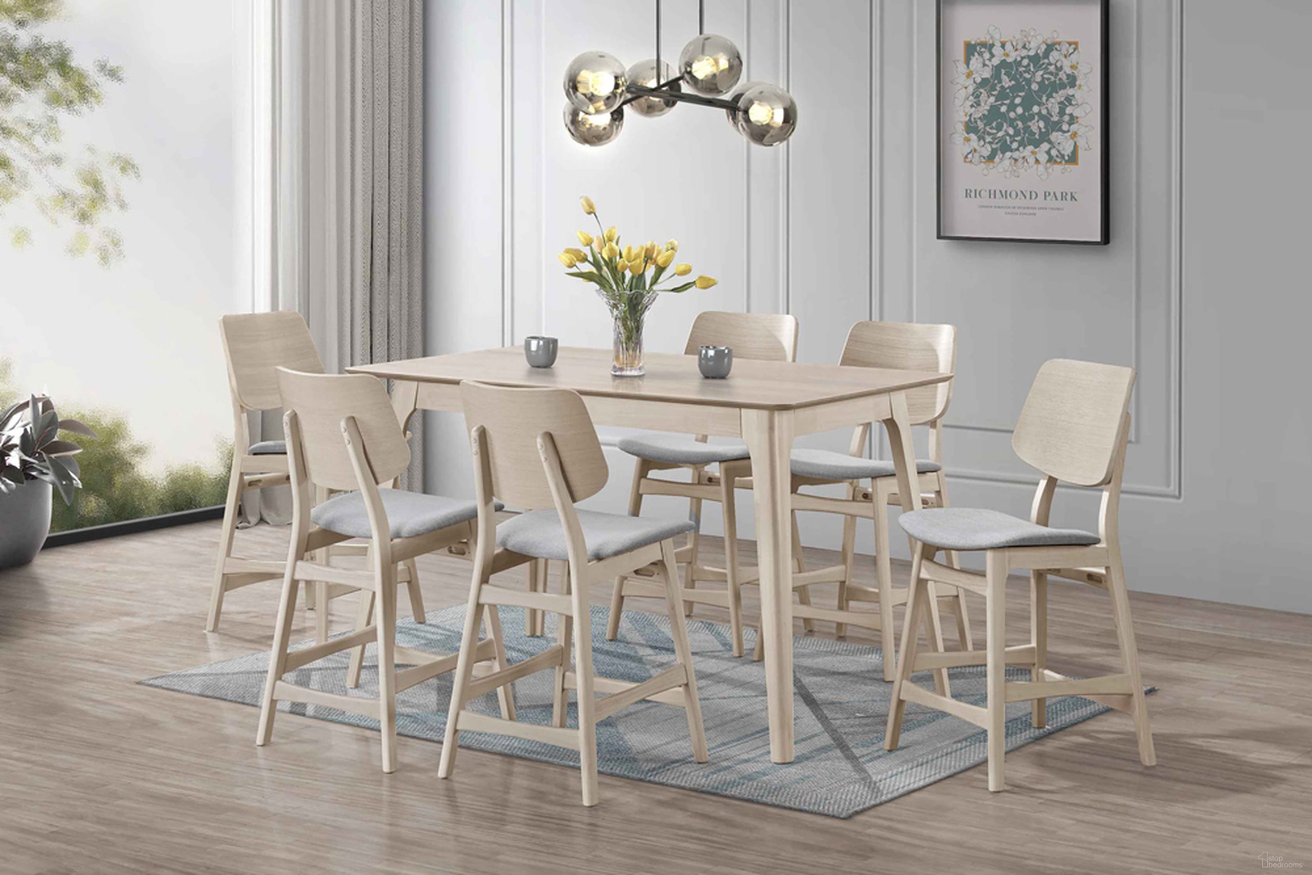 The appearance of Oscar Counter Height Dining Set In White Ash designed by New Classic in the modern / contemporary interior design. This white piece of furniture was selected by 1StopBedrooms from Oscar Collection to add a touch of cosiness and style into your home. Sku: D1651W-12;D1651W-22. Table Base Style: Legs. Table Top Shape: Rectangular. Size: 59" x 35". Material: Solid Wood.