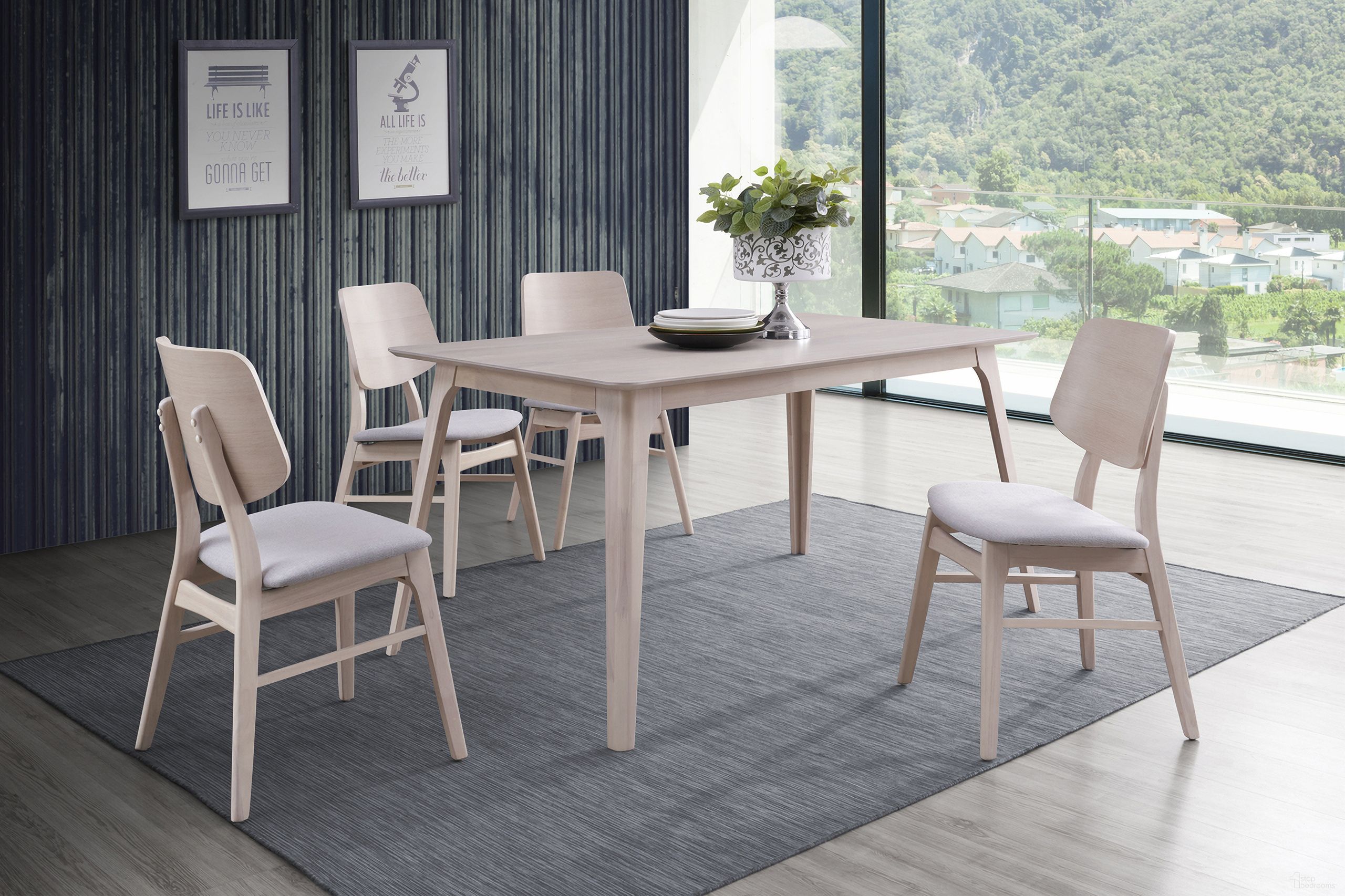 The appearance of Oscar Dining Room Set In White Ash designed by New Classic in the modern / contemporary interior design. This white piece of furniture was selected by 1StopBedrooms from Oscar Collection to add a touch of cosiness and style into your home. Sku: D1651W-11;D1651W-20. Table Base Style: Legs. Table Top Shape: Rectangular. Size: 59" x 35". Material: Solid Wood.