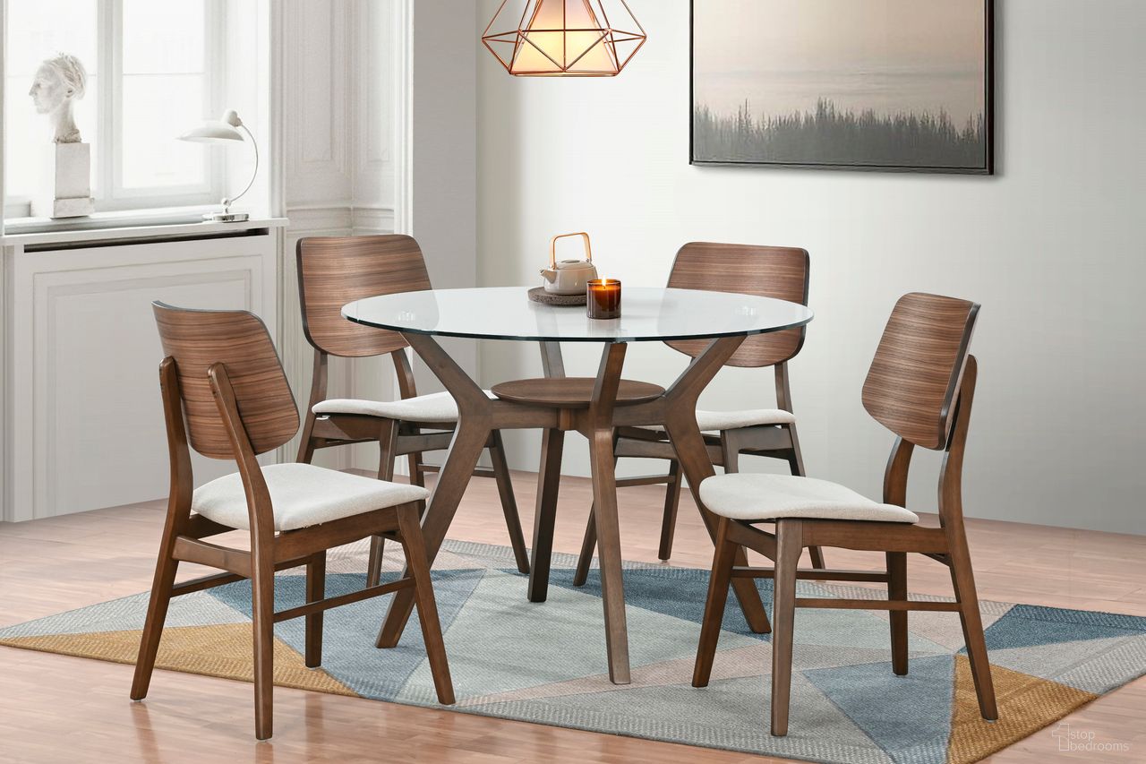 Oscar Round Glass Dining Room Set In Brown